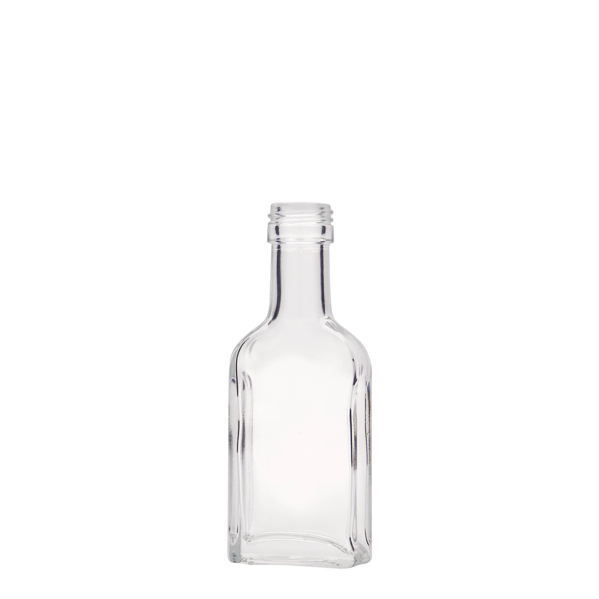 40 ml long neck pocket flask bottle, rectangular, glass, closure: PP 22 40 ml long neck pocket flask bottle, rectangular, glass, closure: PP 22