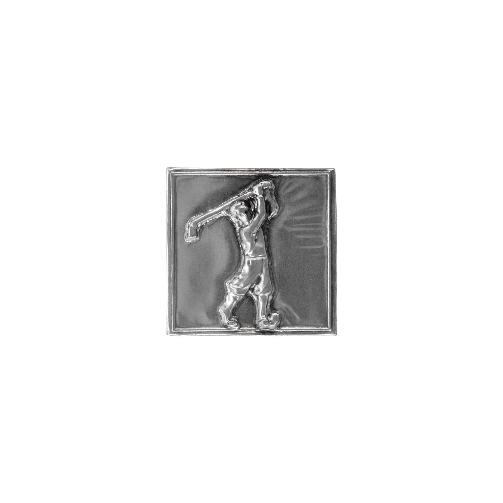 Tin label 'Golfer', square, metal, silver
