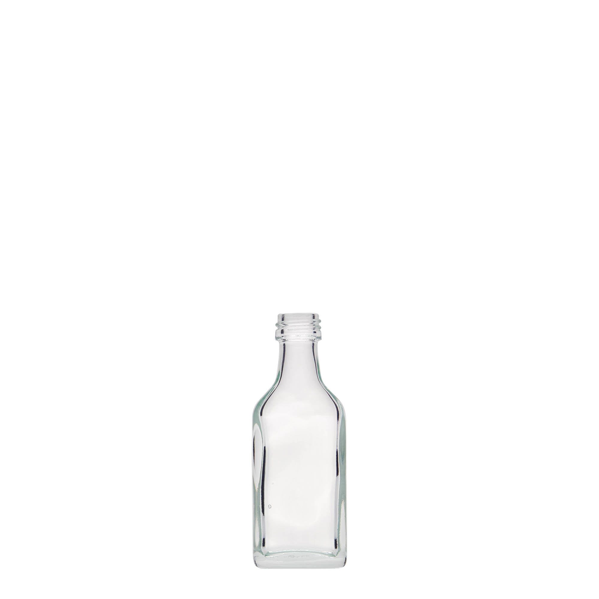 20 ml pocket bottle, rectangular, glass, opening: PP 18