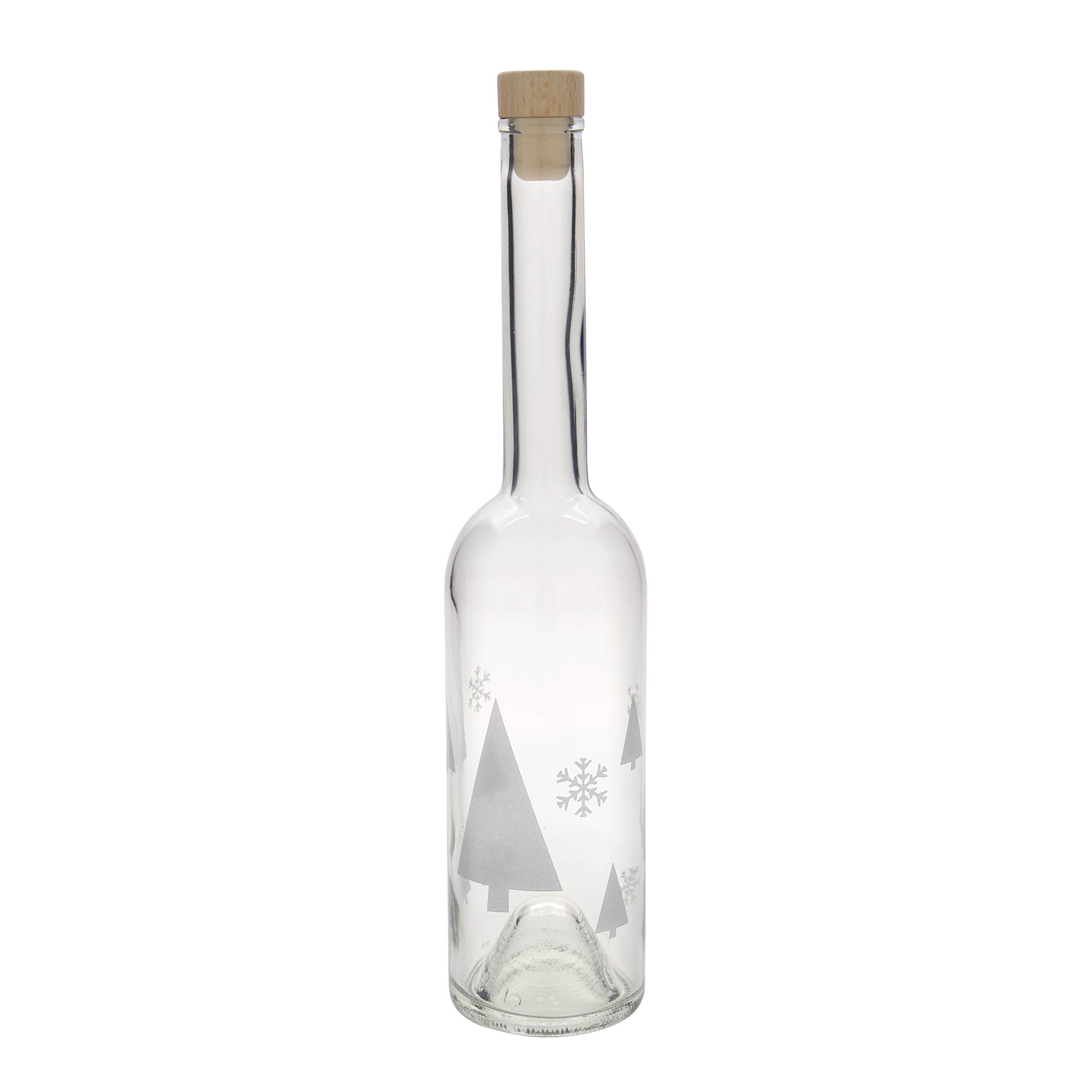 500 ml glass bottle 'Opera', design: snowflakes, opening: cork