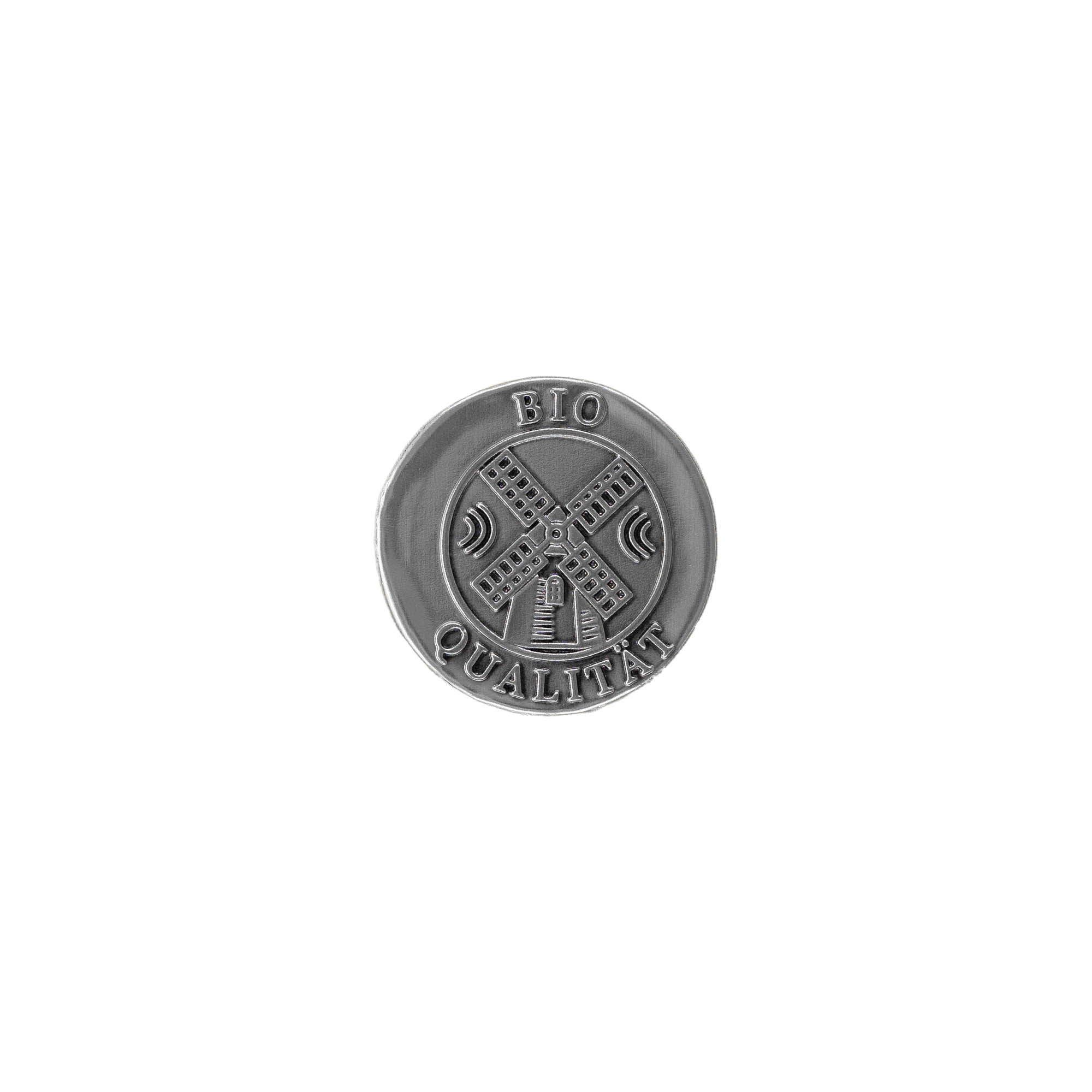 Tin label 'Organic Quality', round, metal, silver