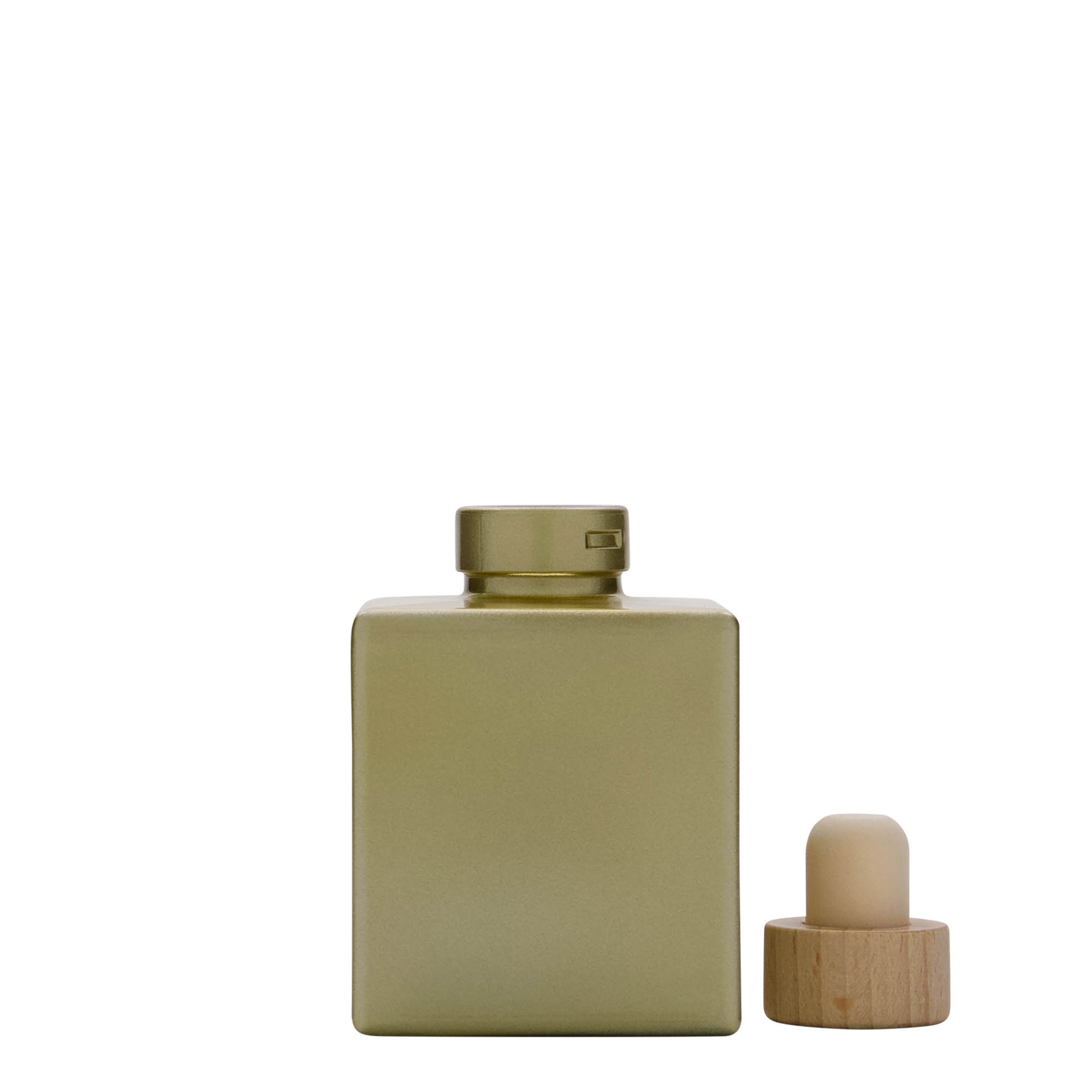 100 ml glass bottle ‘Cube’, square, gold, opening: cork