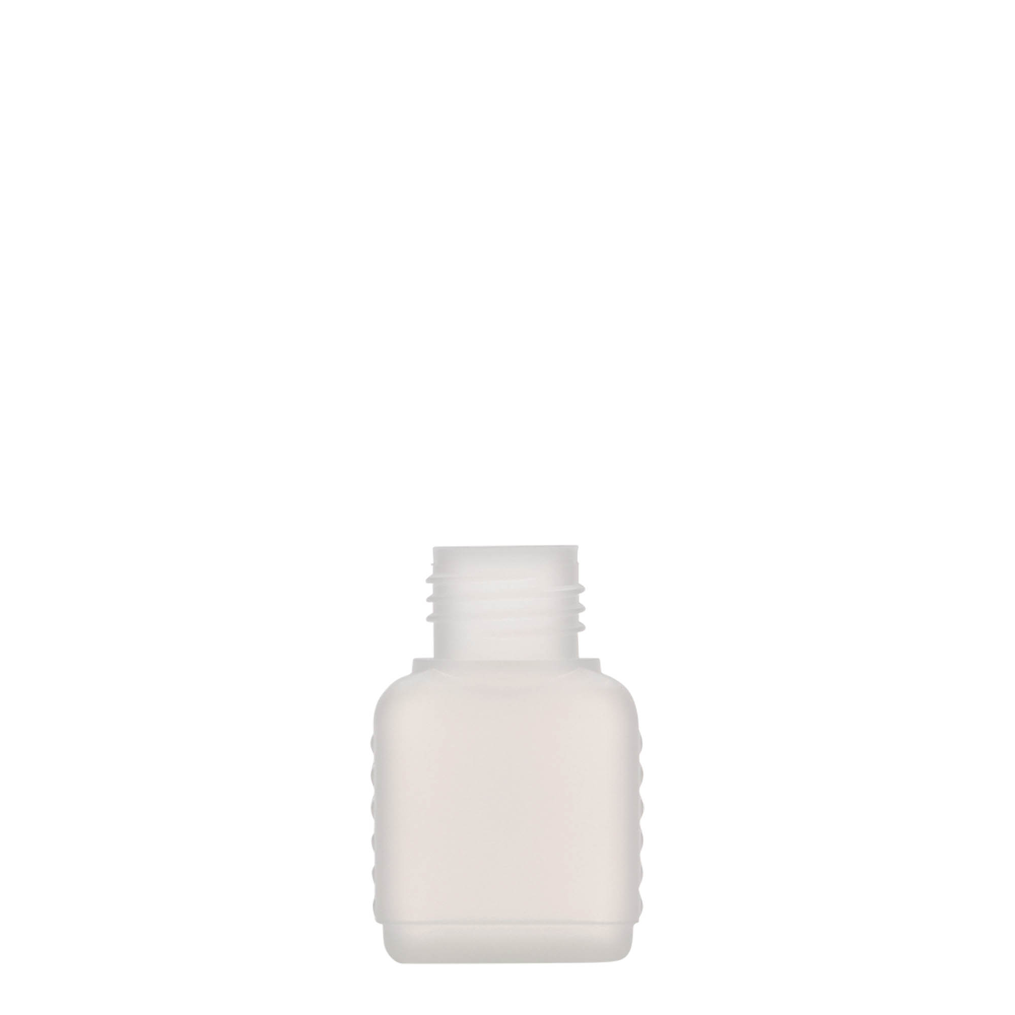 50 ml canister bottle, rectangular, HDPE plastic, natural, closure: DIN 25 50 ml canister bottle, rectangular, HDPE plastic, natural, closure: DIN 25