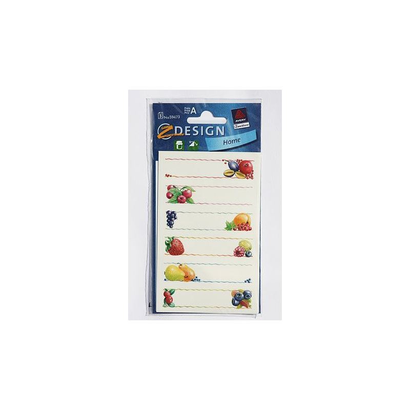 Themed labels 'Fruit', rectangular, paper, multicolour Themed labels 'Fruit', rectangular, paper, multicolour