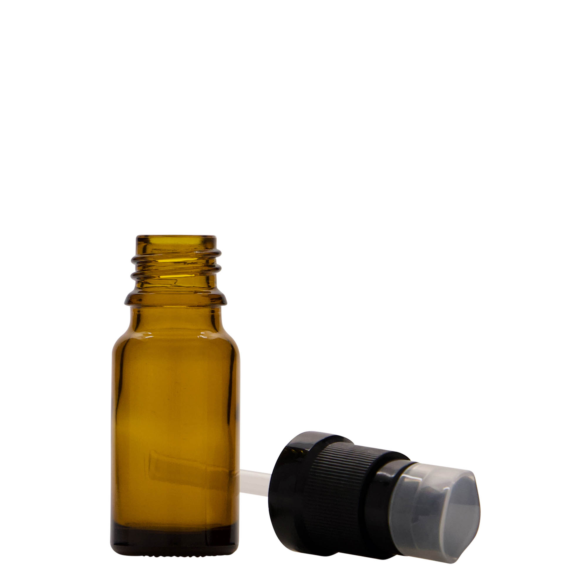 10 ml medicine bottle with lotion pump, glass, brown, opening: DIN 18