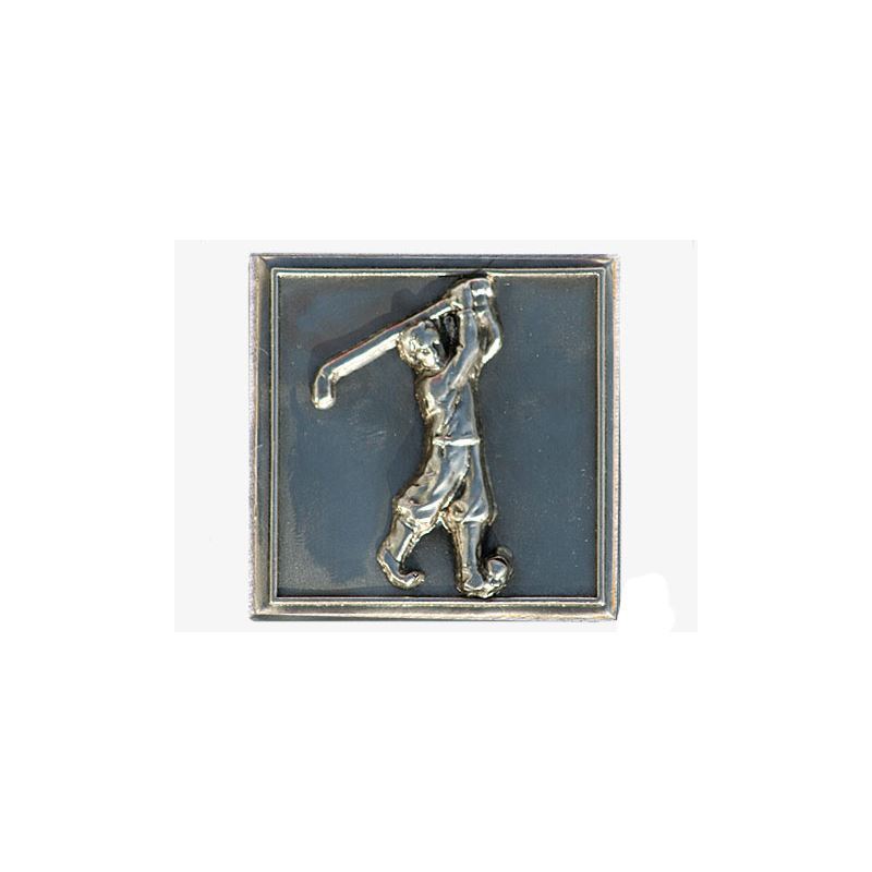 Tin label 'Golfer', square, metal, silver Tin label 'Golfer', square, metal, silver