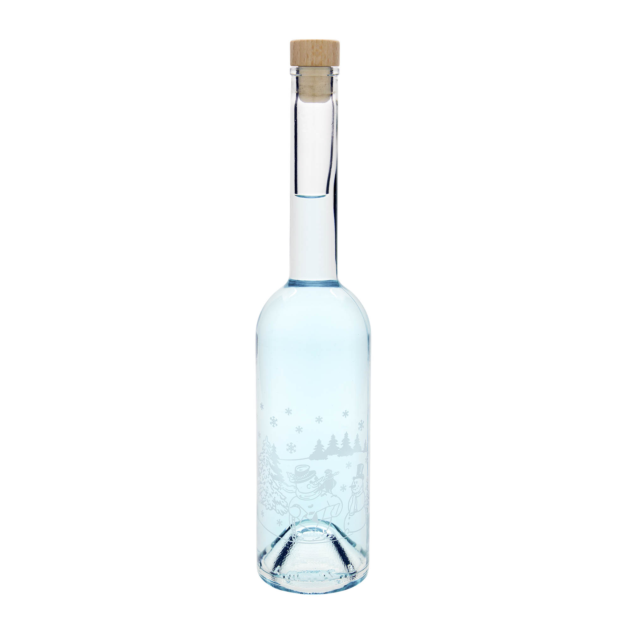 500 ml glass bottle 'Opera', motif: snowman bottle, opening: cork