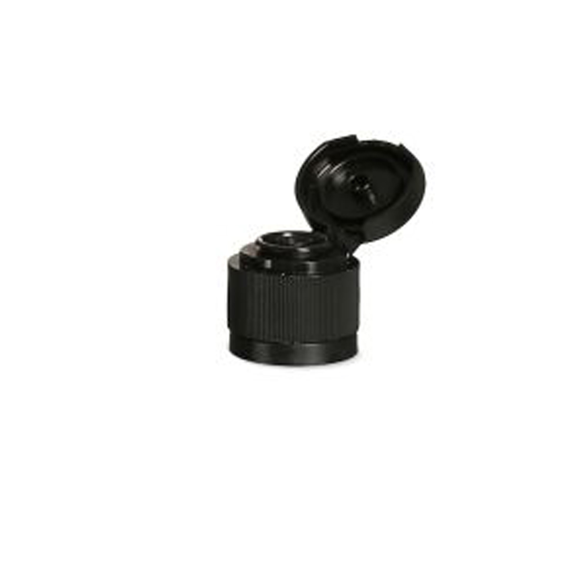Screw cap with hinge, black PP plastic, for neck: DIN 18