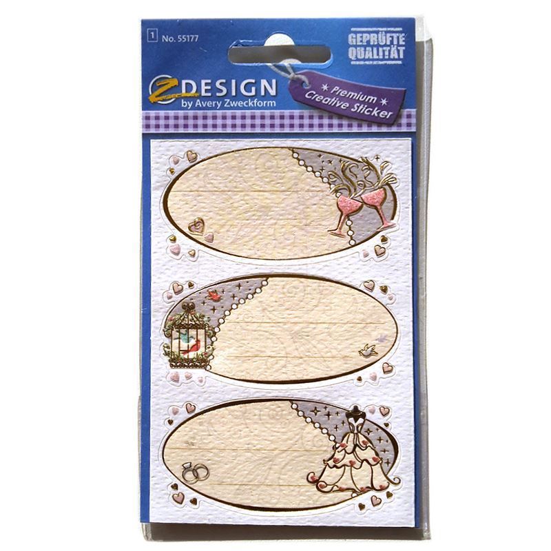 Zweckform labels 'Wedding Wishes', oval, paper, multicoloured