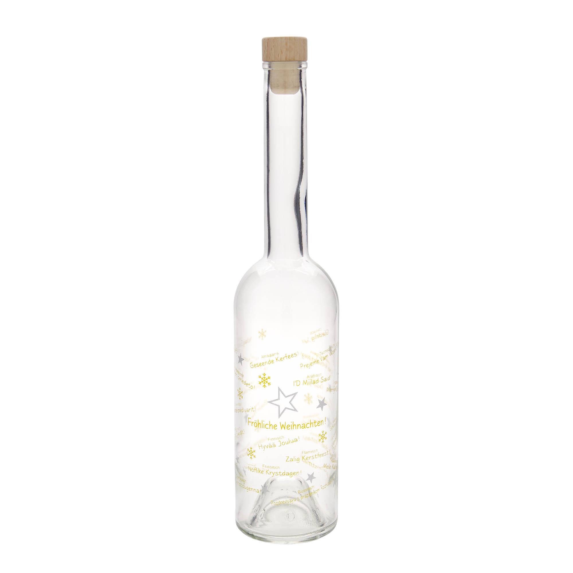 500 ml glass bottle 'Opera', motif: Christmas around the world, opening: cork