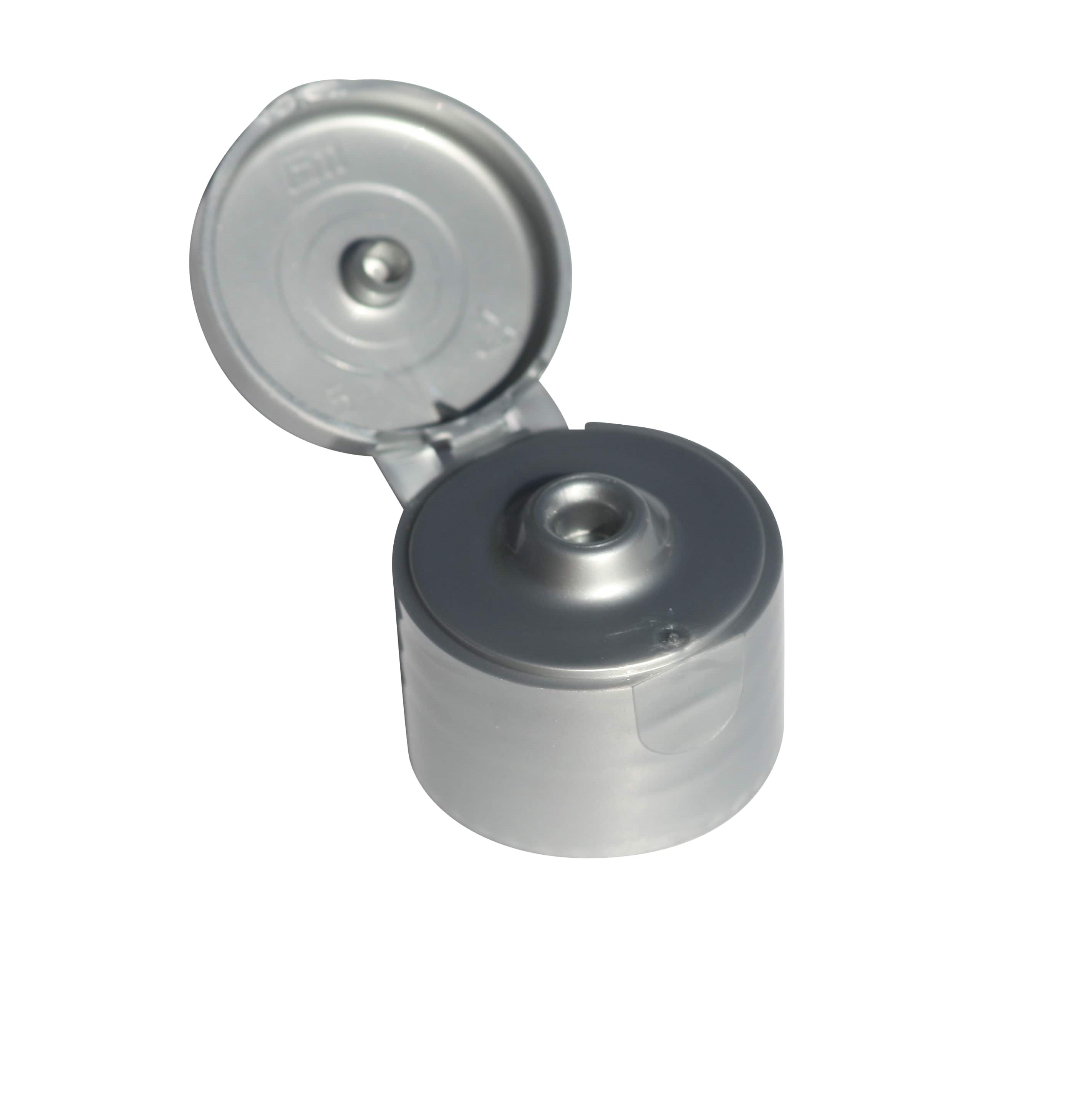 Hinged screw cap, PP plastic, silver, for opening: GPI 24/410