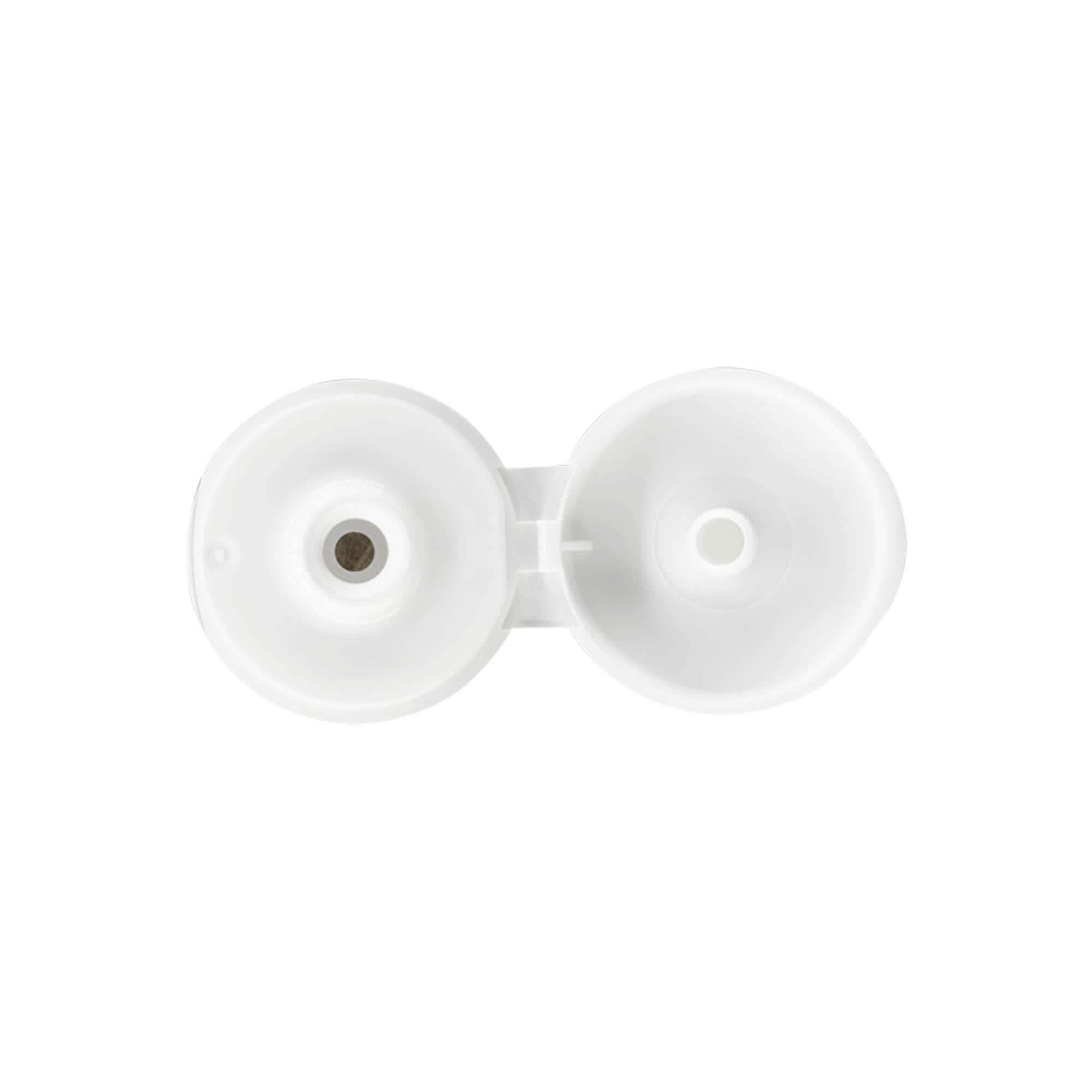 Screw cap with hinge, PP plastic, white, for opening: 24/410