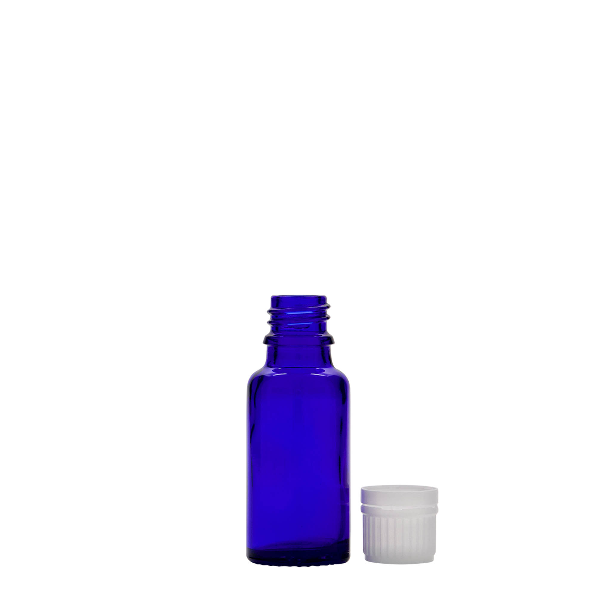 20 ml medicine bottle, glass, royal blue, opening: DIN 18