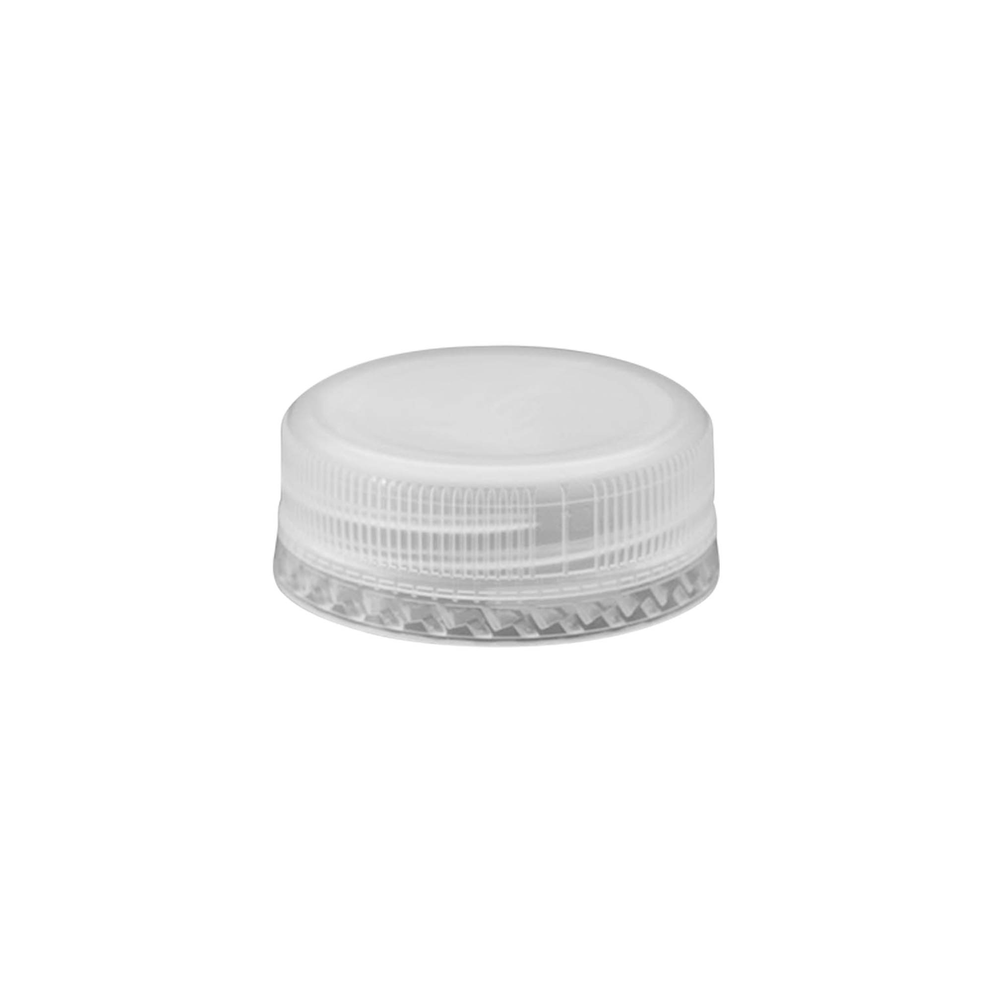 Screw cap with double-start thread, PE plastic, white, for opening: PET 38 mm Screw cap with double-start thread, PE plastic, white, for opening: PET 38 mm