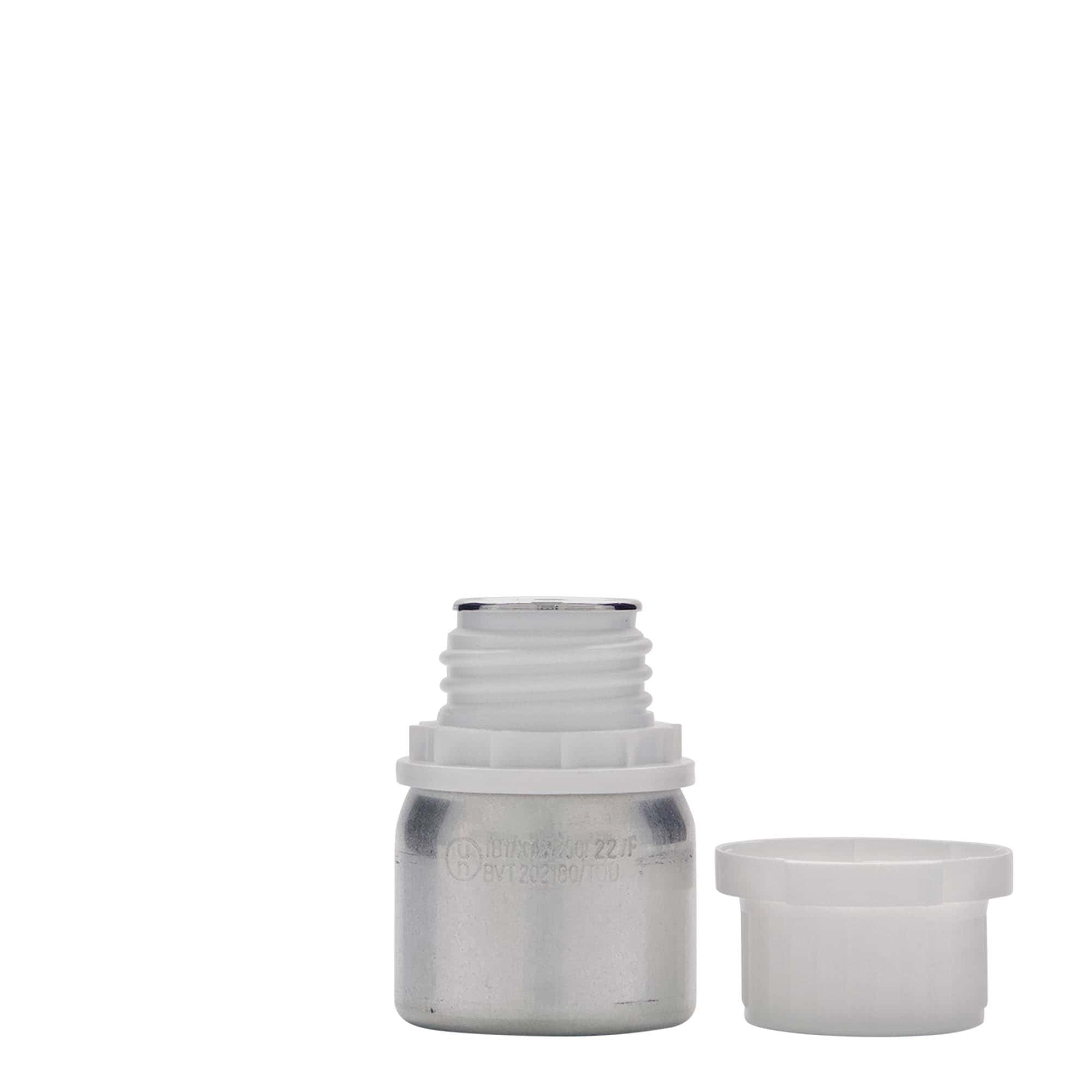 50 ml aluminium bottle, metal, silver, opening: DIN 32