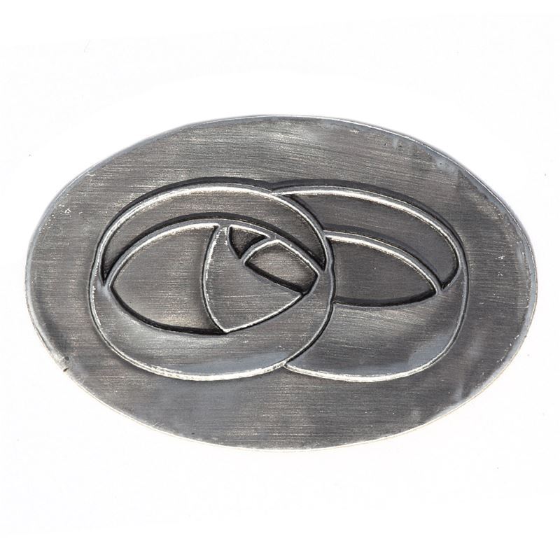 Tin label 'Wedding Rings', oval, metal, silver Tin label 'Wedding Rings', oval, metal, silver