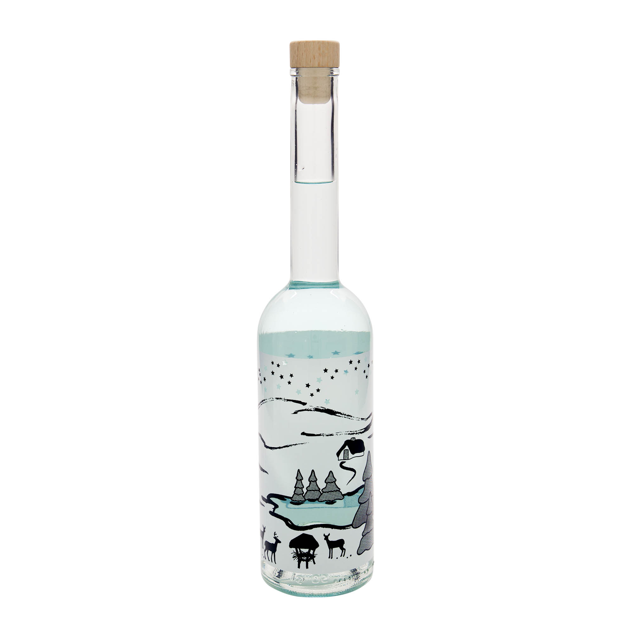 500 ml glass bottle 'Opera', print: Bianco winter dream, closure: cork