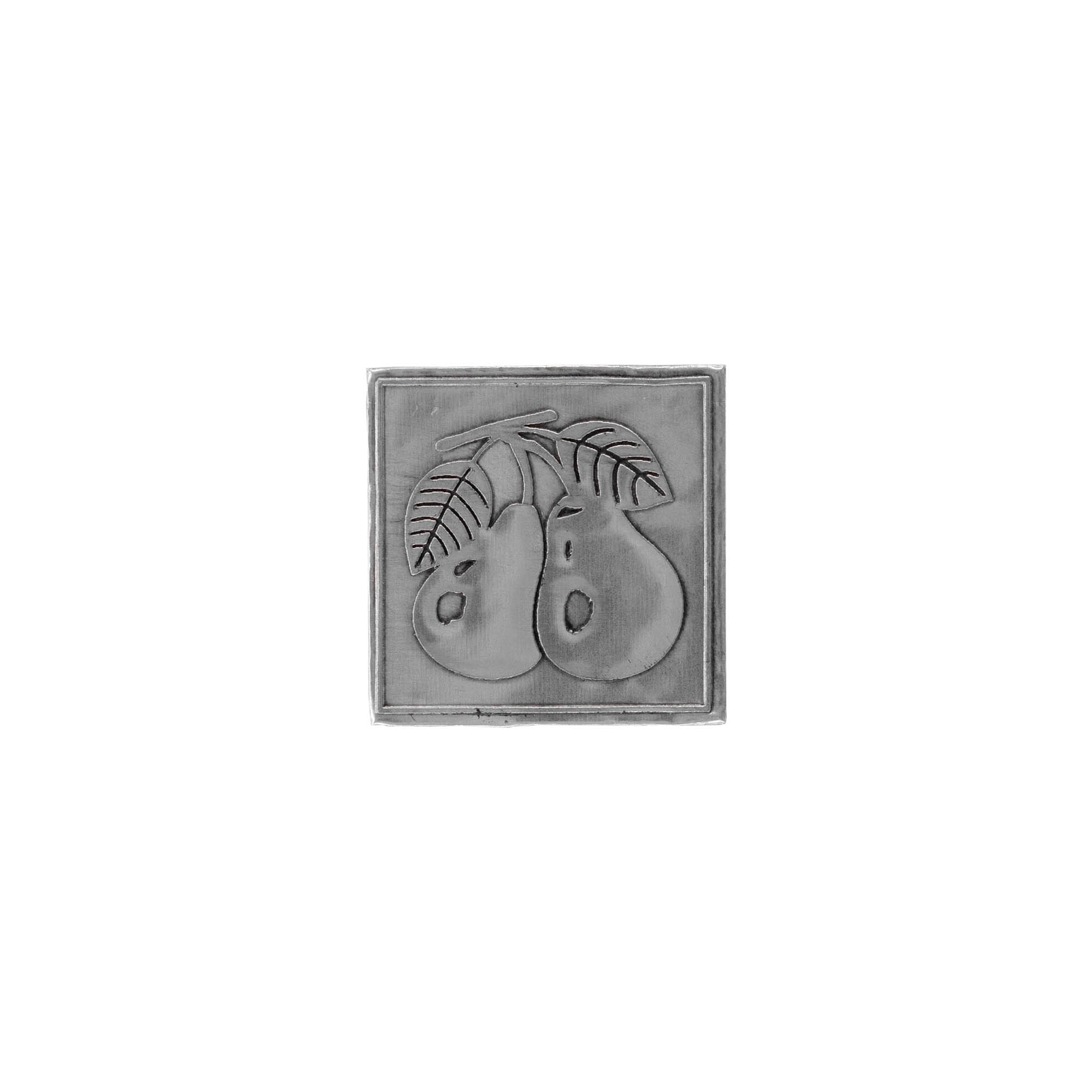 Tin label 'Pear', square, metal, silver