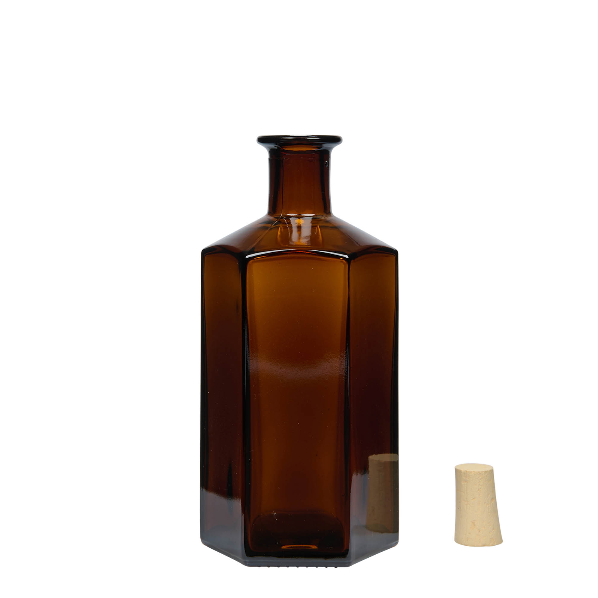 500 ml glass apothecary bottle 'Jimmy', hexagonal, brown, closure: cork 500 ml glass apothecary bottle 'Jimmy', hexagonal, brown, closure: cork