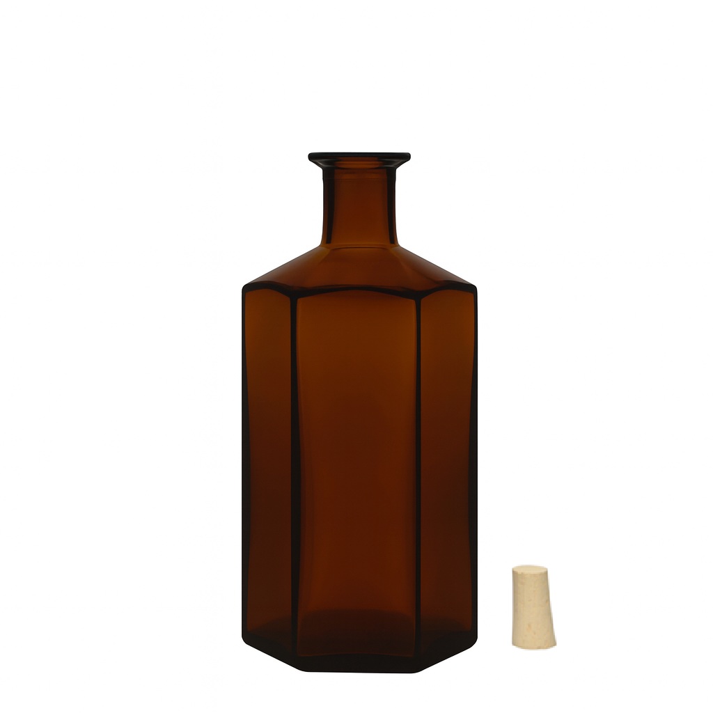 500 ml glass apothecary bottle 'Jimmy', hexagonal, brown, closure: cork