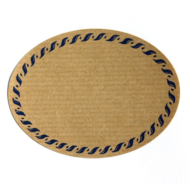 Large natural label 'cord edge', oval, paper, blue-brown Large natural label 'cord edge', oval, paper, blue-brown