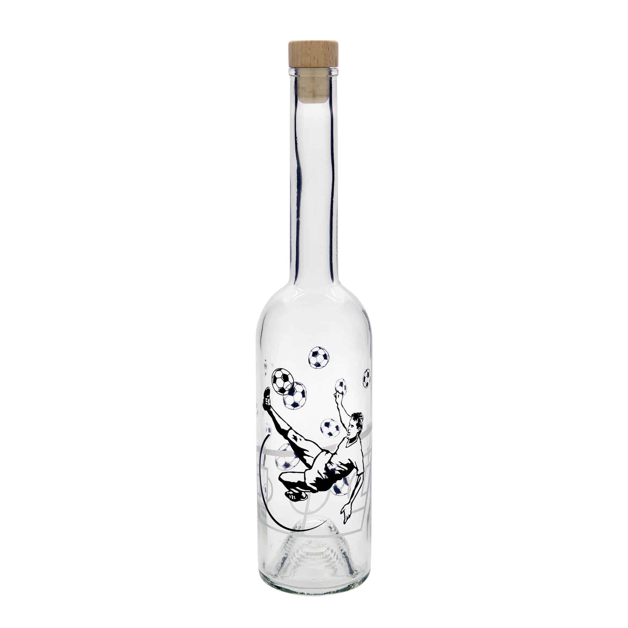 500 ml glass bottle ‘Opera’, motif: football player, opening: cork