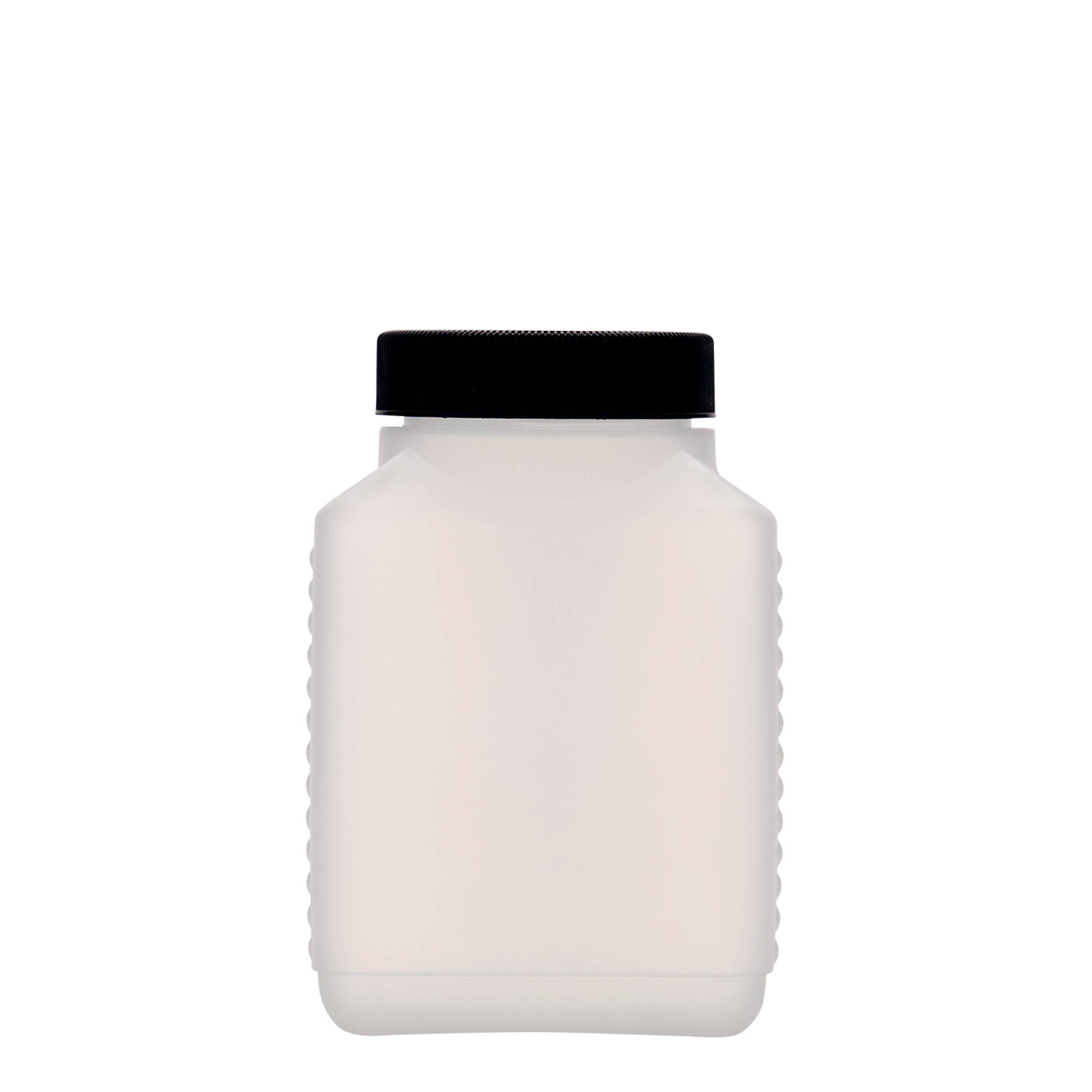 500 ml wide-neck bottle, rectangular, HDPE plastic, natural, opening: DIN 60 EPE