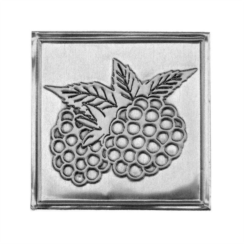 Tin label 'Blackberry', square, metal, silver Tin label 'Blackberry', square, metal, silver