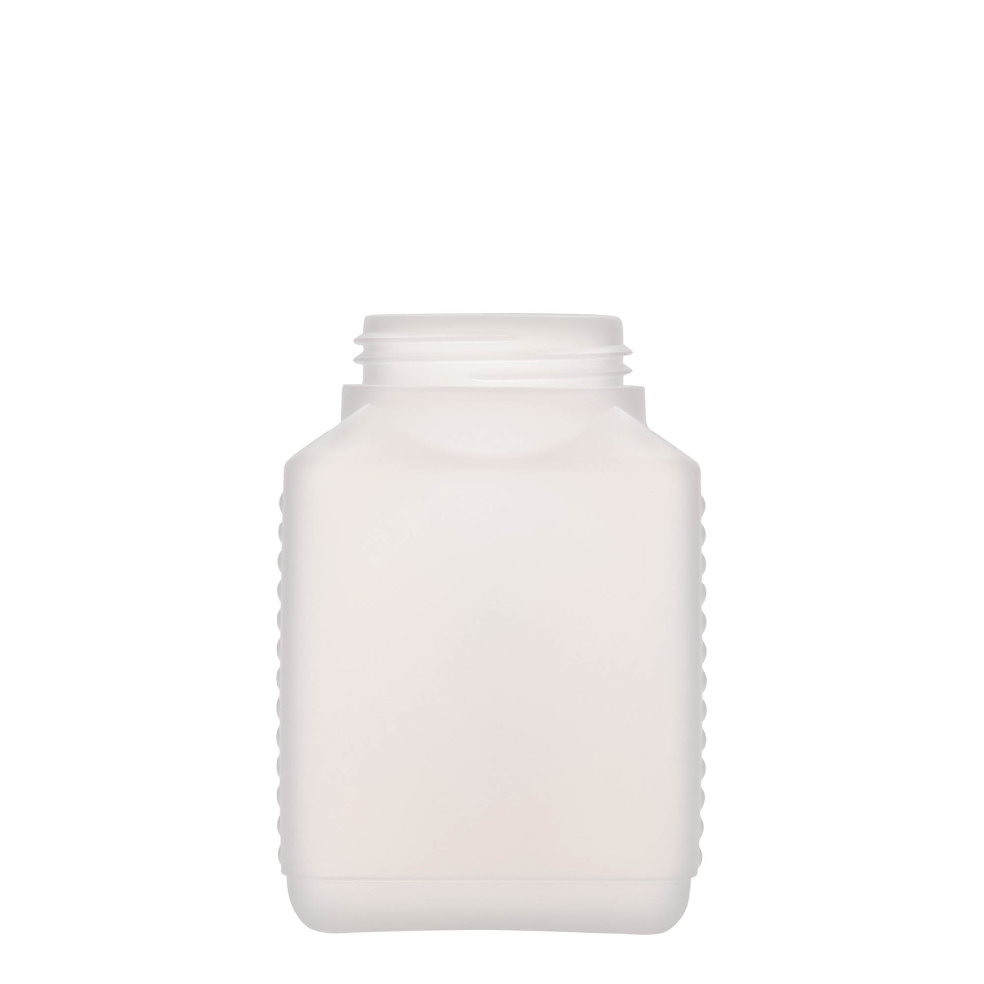 500 ml wide-neck bottle, rectangular, HDPE plastic, natural, opening: DIN 60 EPE