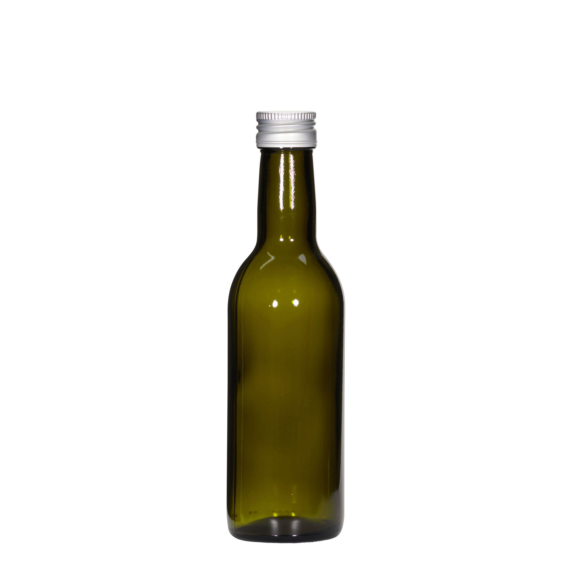 250 ml glass bottle ‘Bordeaux’, antique green, opening: PP 28
