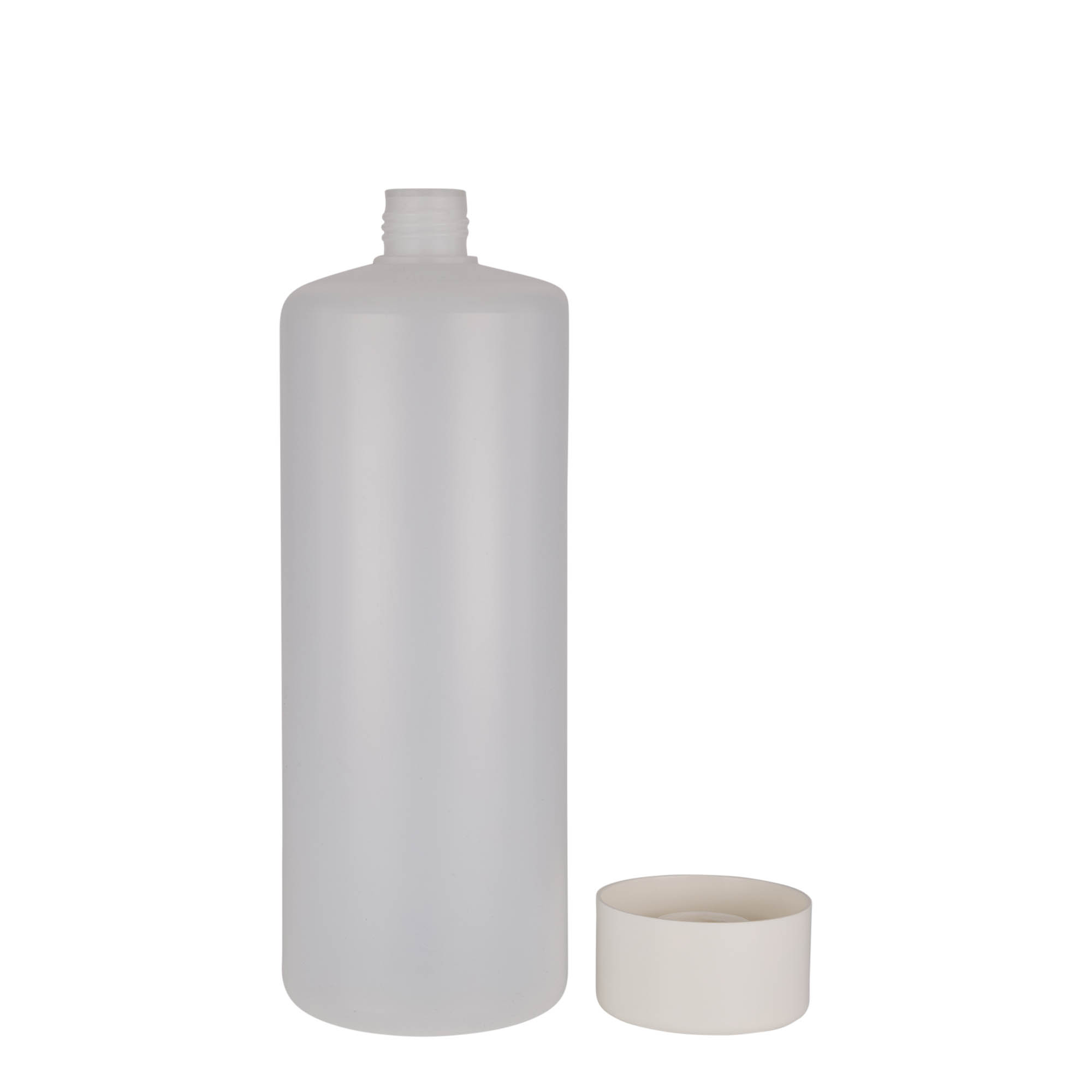 1,000 ml round bottle, PE plastic, natural, opening: screw cap 1,000 ml round bottle, PE plastic, natural, opening: screw cap