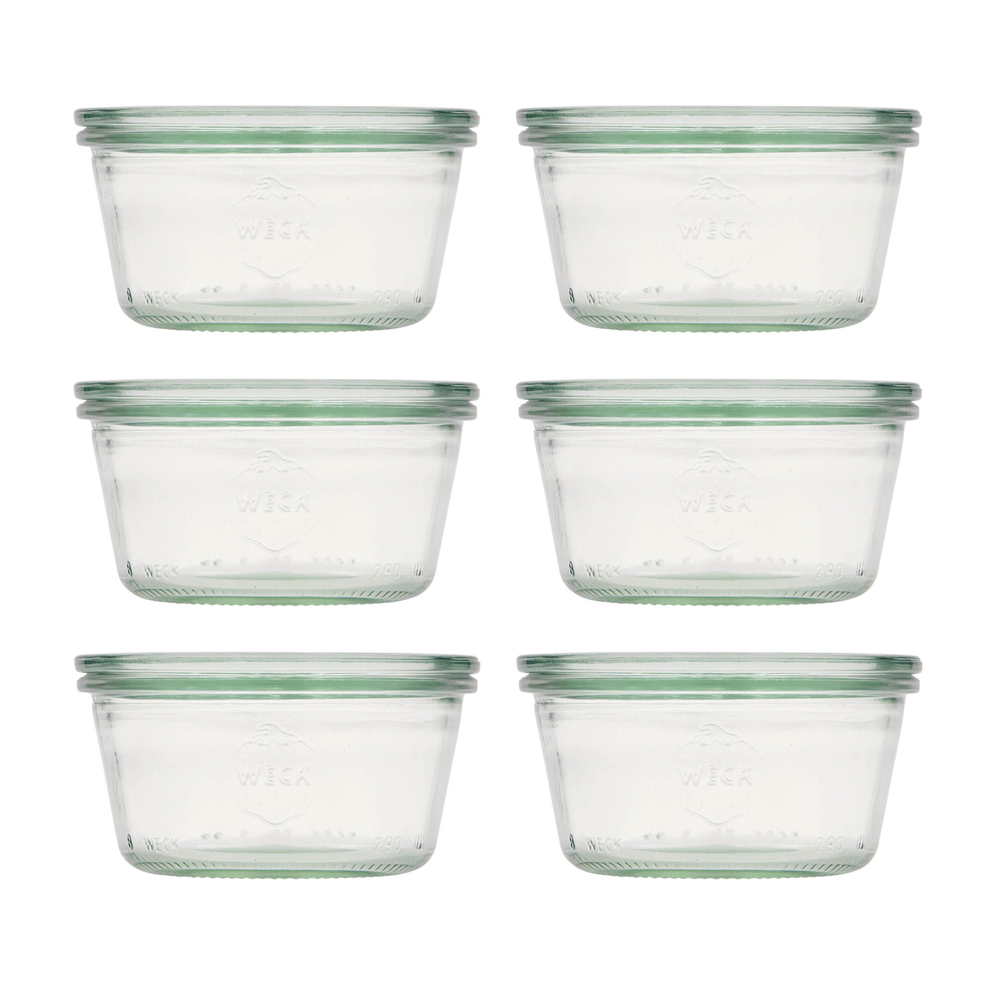6x 290 ml WECK inverted jar low with glass lid RR 100