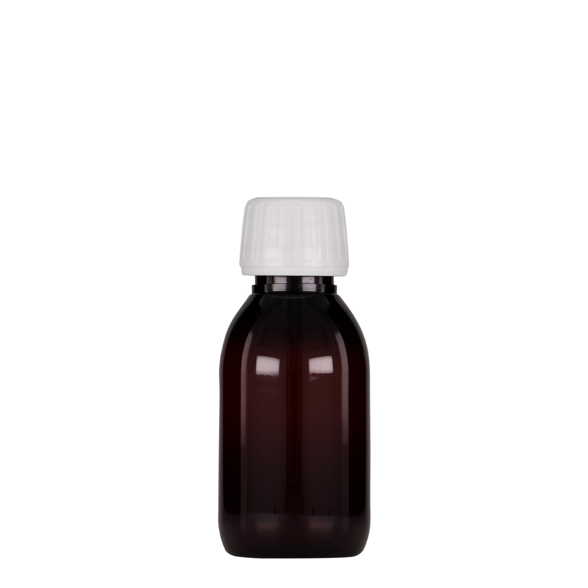 100 ml PET medicine bottle, brown, plastic, closure: PP 28 100 ml PET medicine bottle, brown, plastic, closure: PP 28