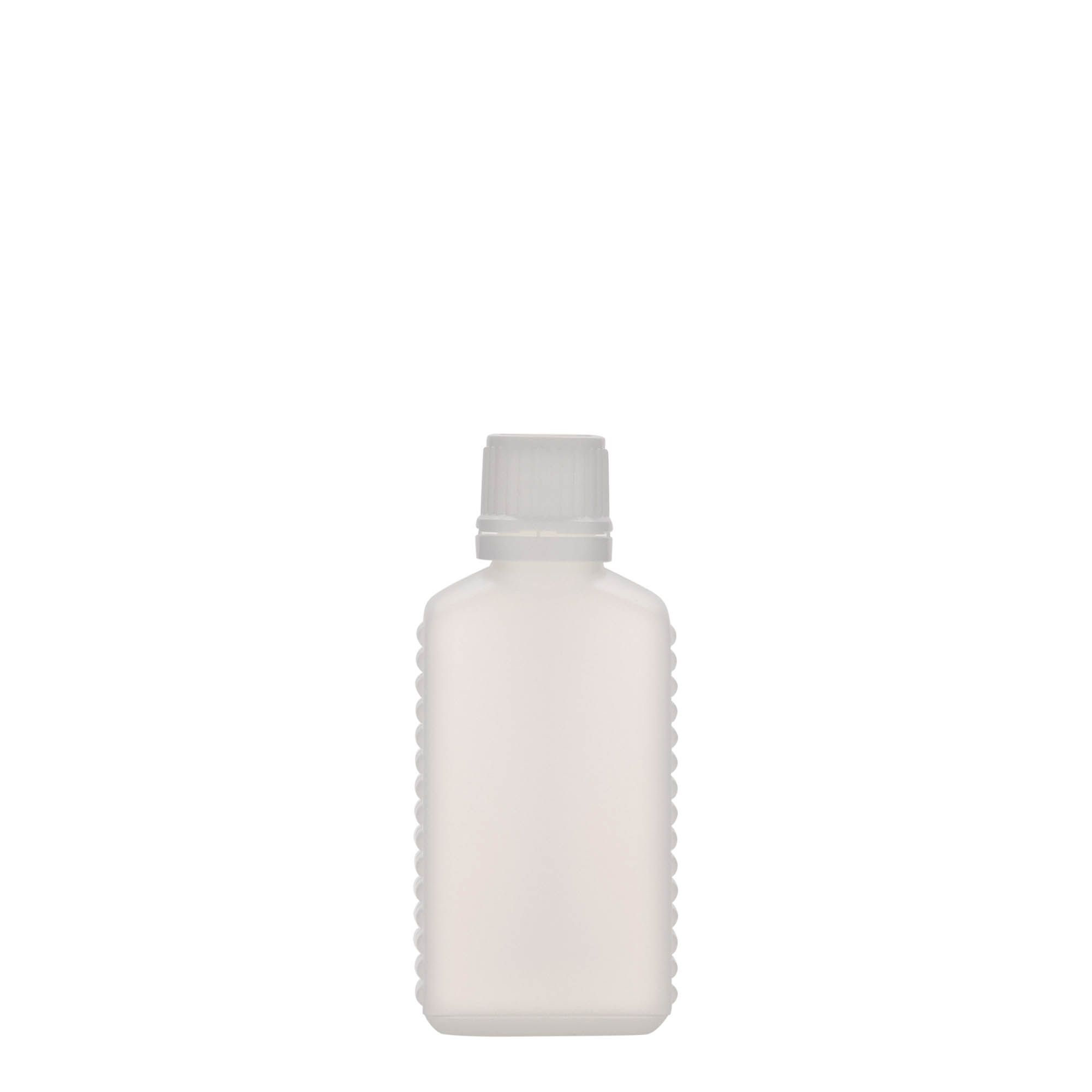 50 ml canister bottle, narrow neck, rectangular, HDPE plastic, natural, opening: DIN 18