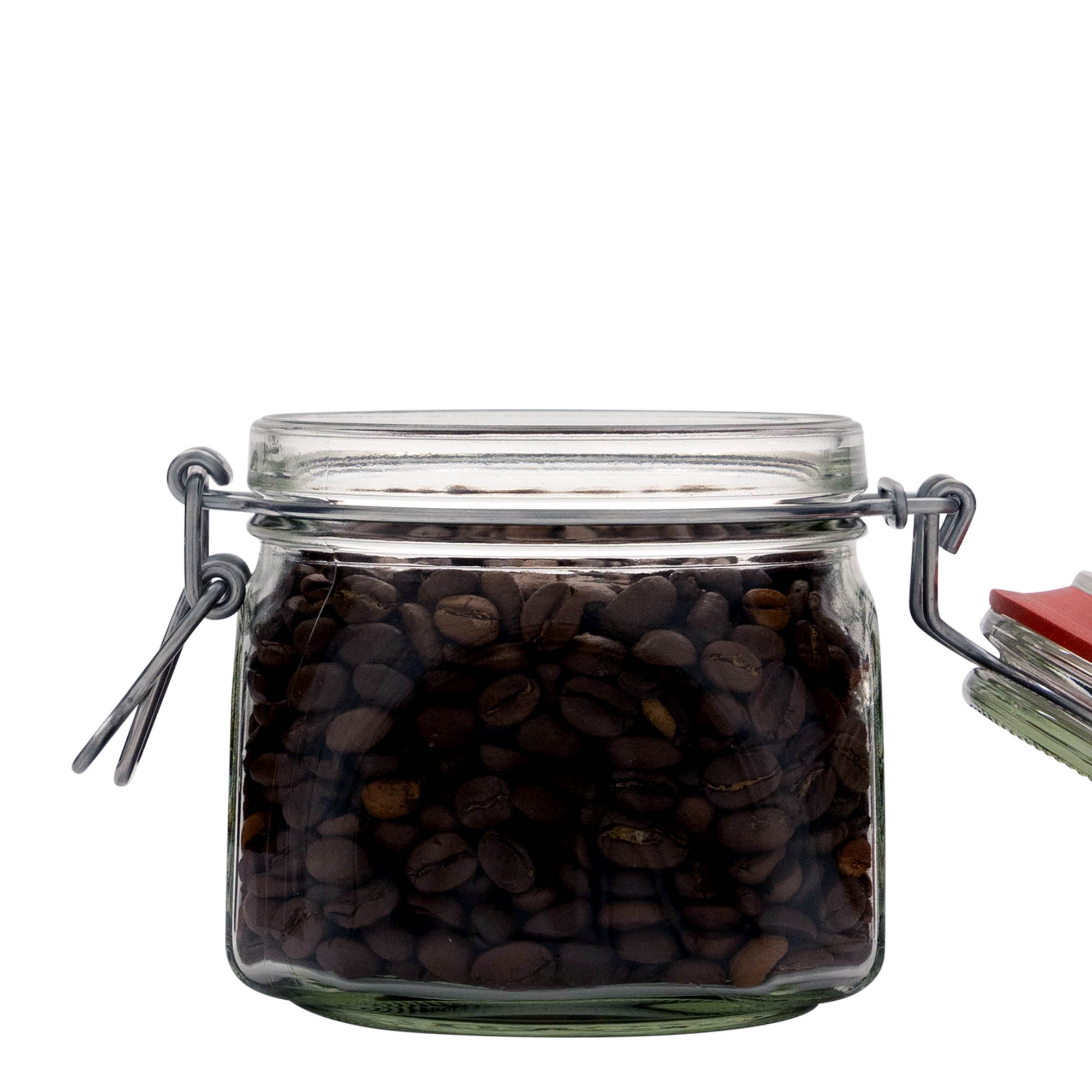 630 ml wire bail jar, square, opening: wire bail closure