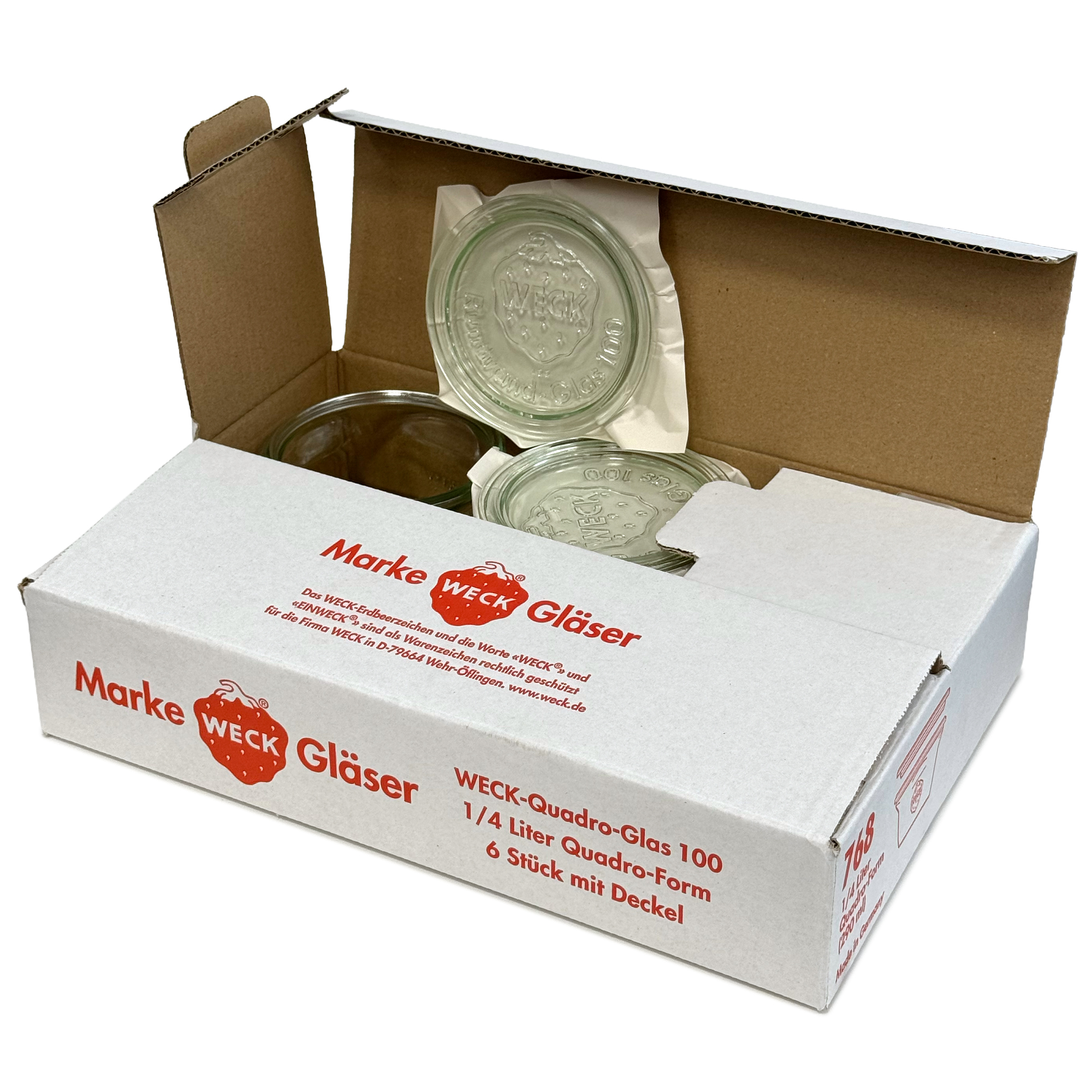 6x 290 ml WECK Quadro jar with glass lid RR 100