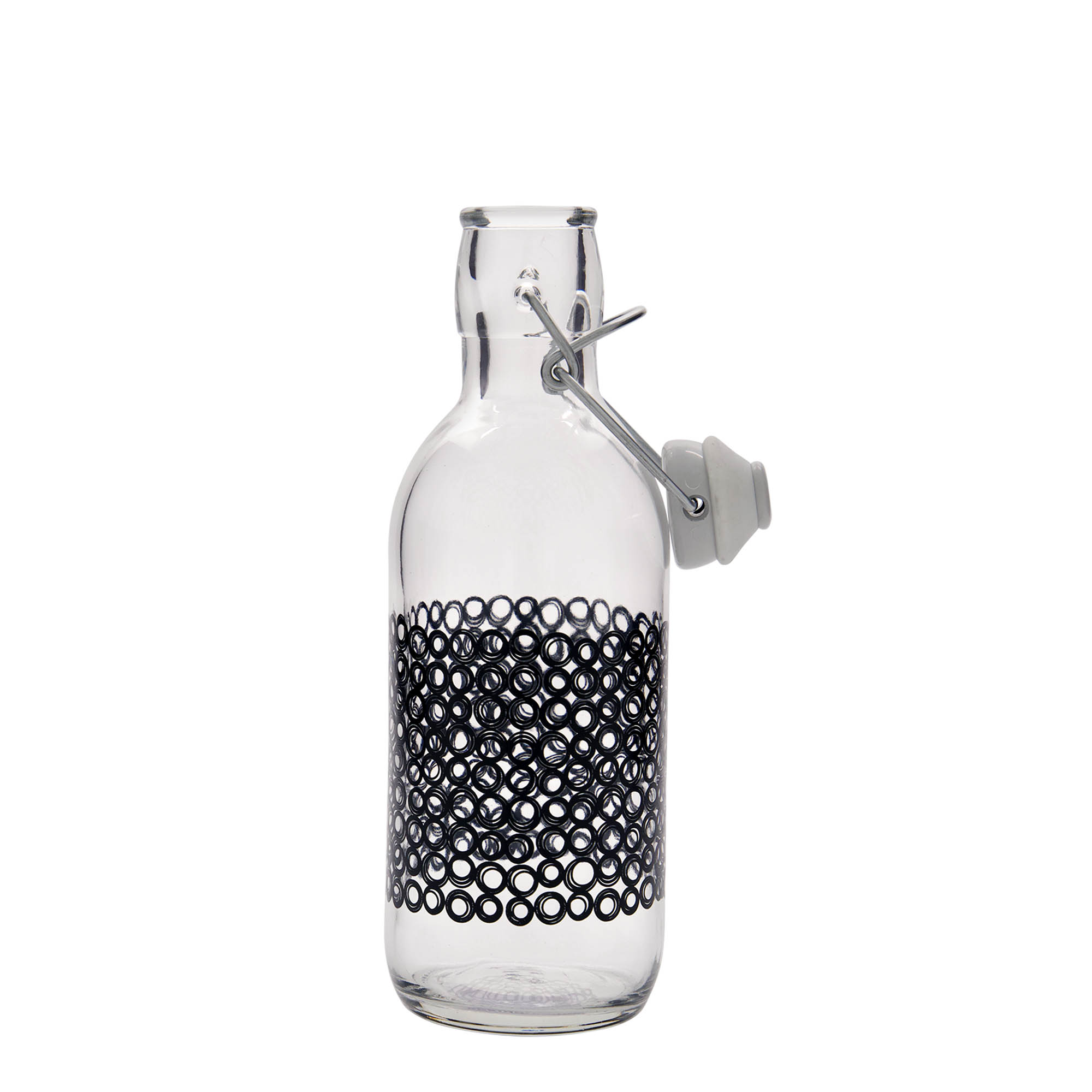 500 ml glass bottle 'Emilia', design: Circola nero, opening: swing top closure