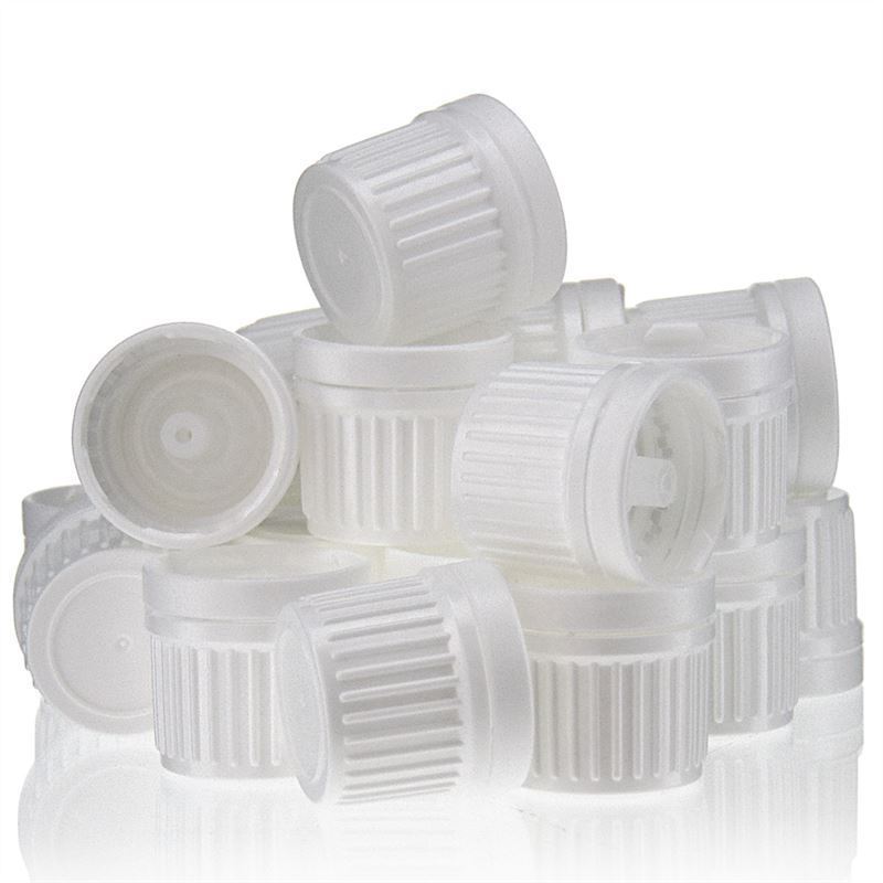 Screw cap with drip insert, PE plastic, white, for opening: DIN 18 Screw cap with drip insert, PE plastic, white, for opening: DIN 18