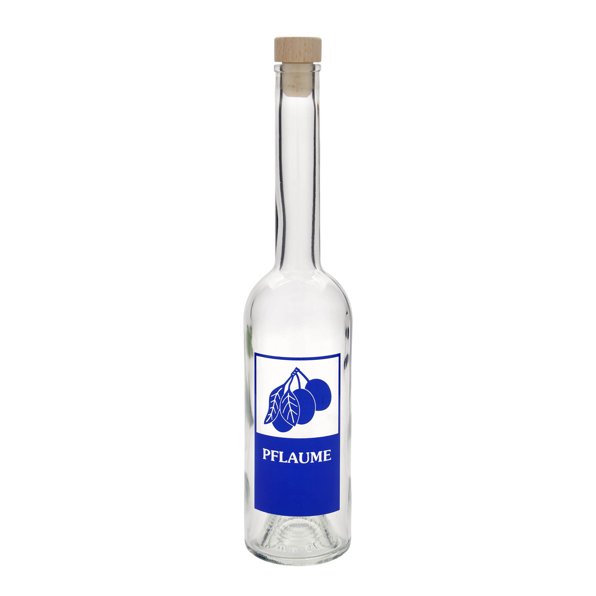 500 ml glass bottle 'Opera', motif: plum, opening: cork