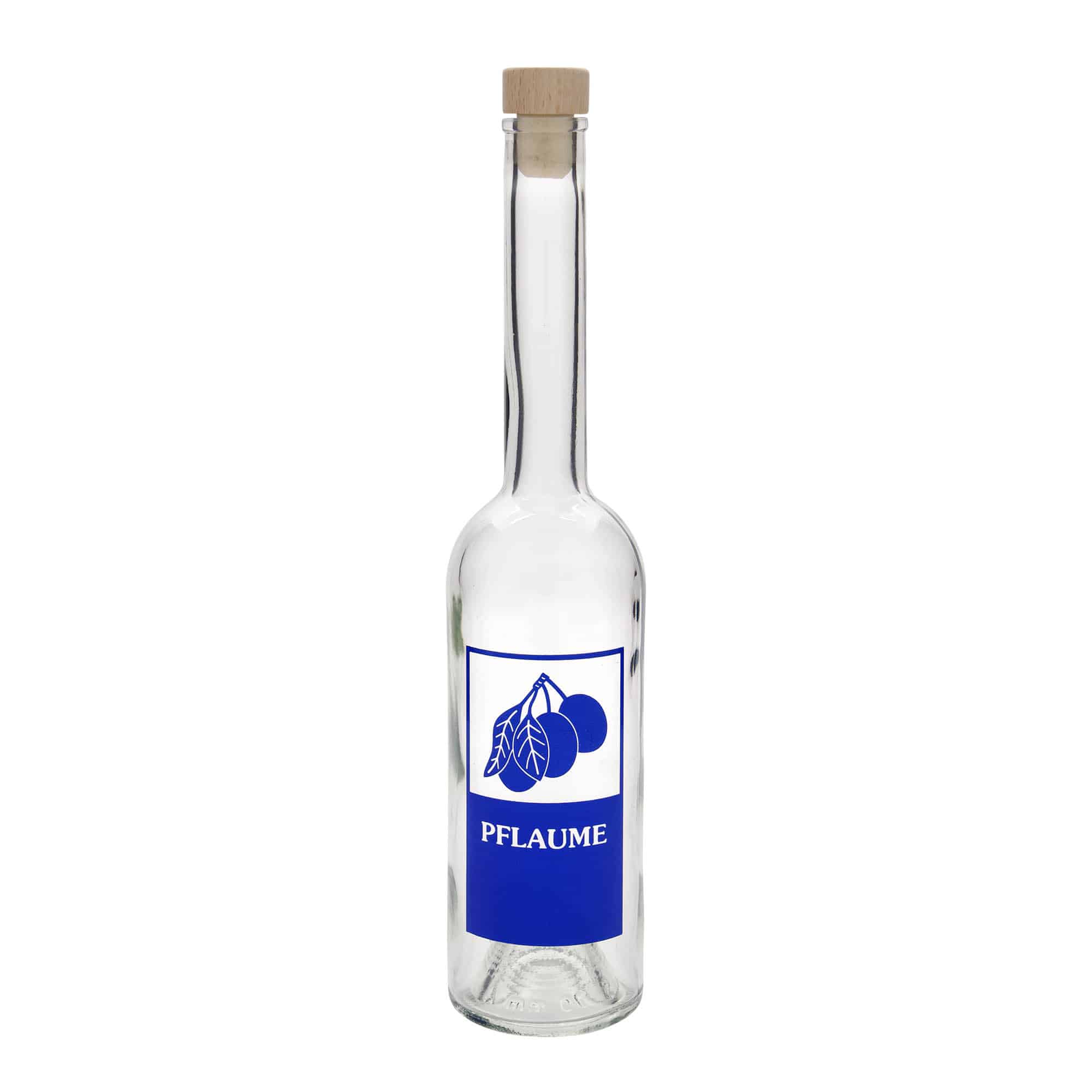 500 ml glass bottle ‘Opera’, motif: plum, opening: cork