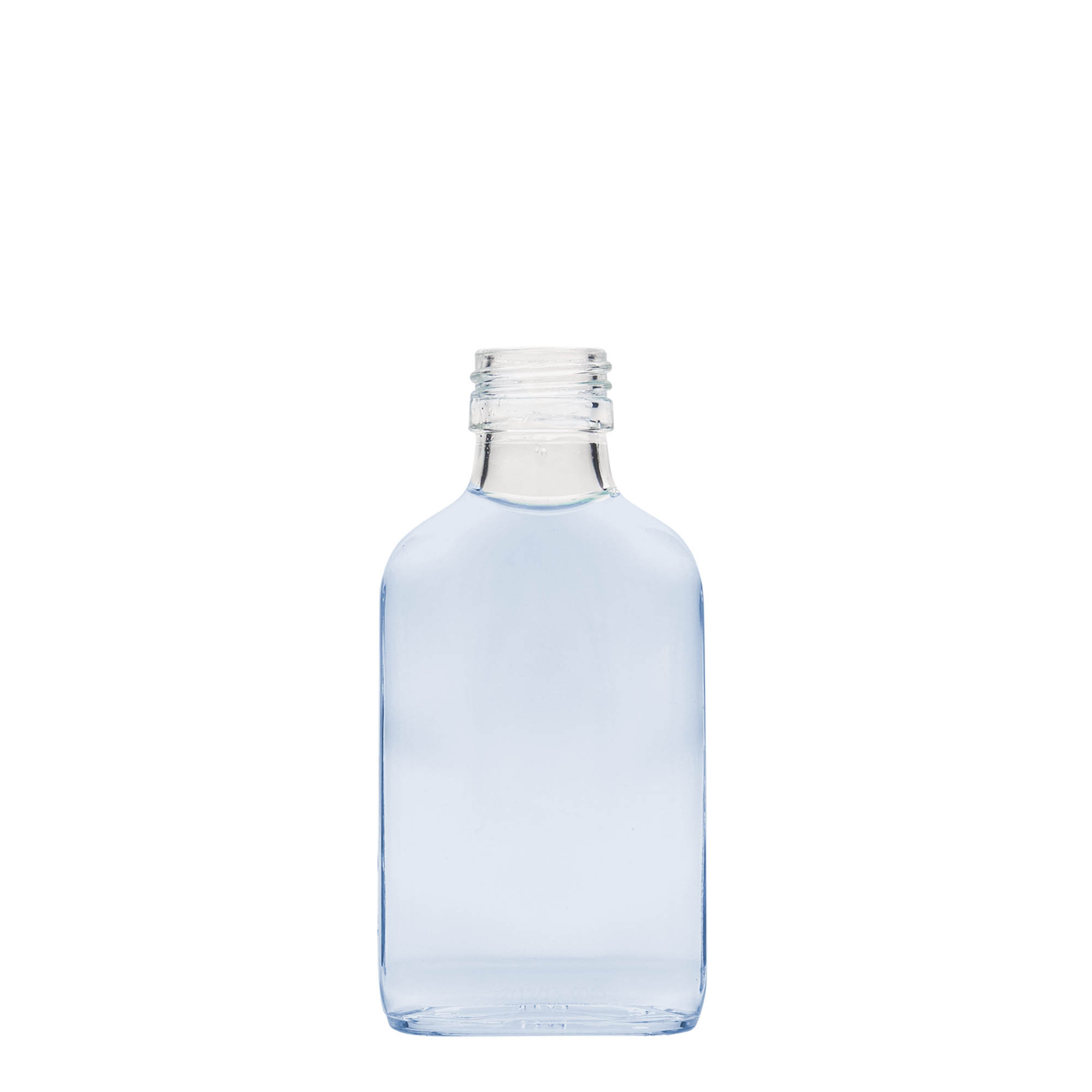 100 ml pocket bottle, rectangular, glass, opening: PP 28