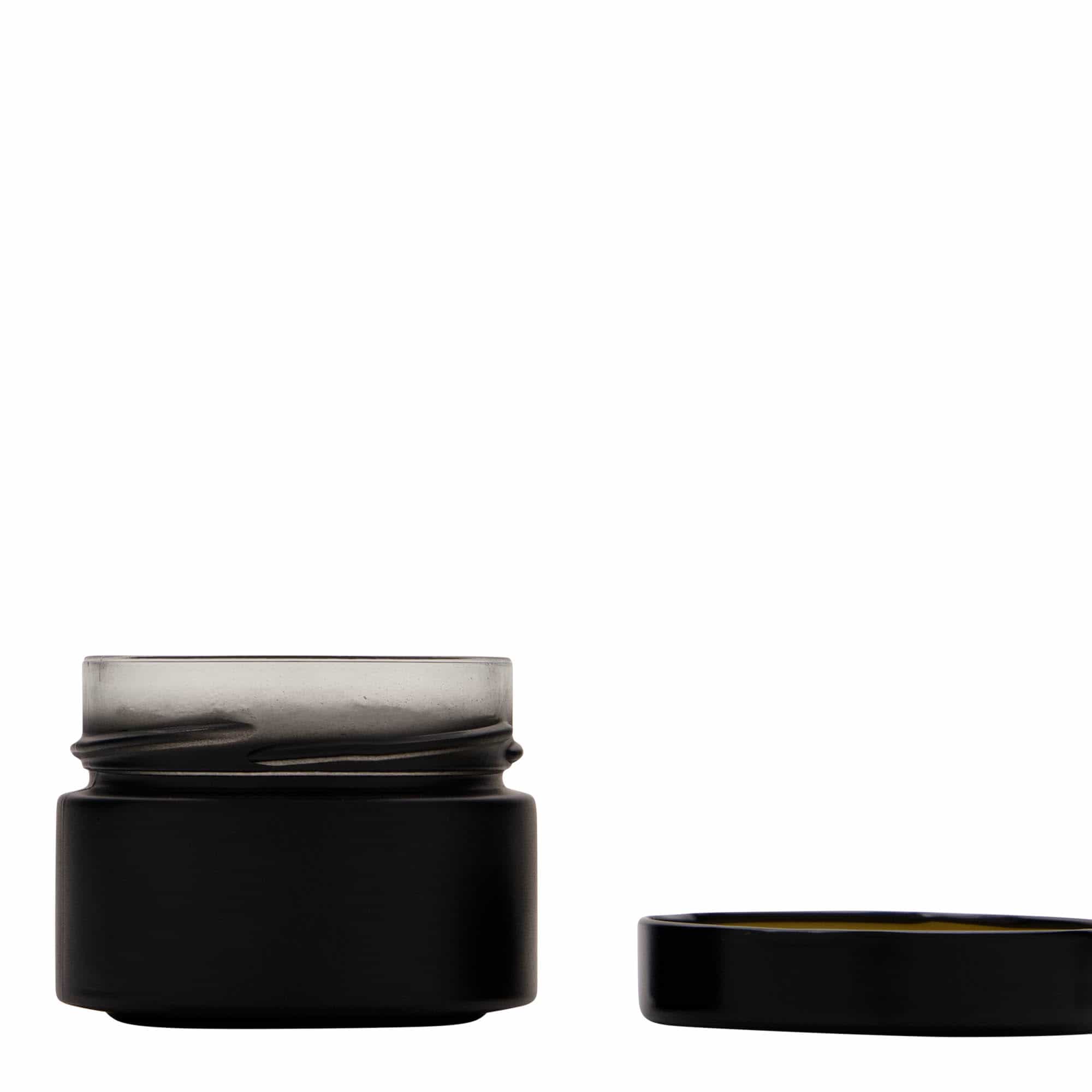 130 ml round glass ‘Aurora’, black, opening: Deep-Twist-off (DTO 66)