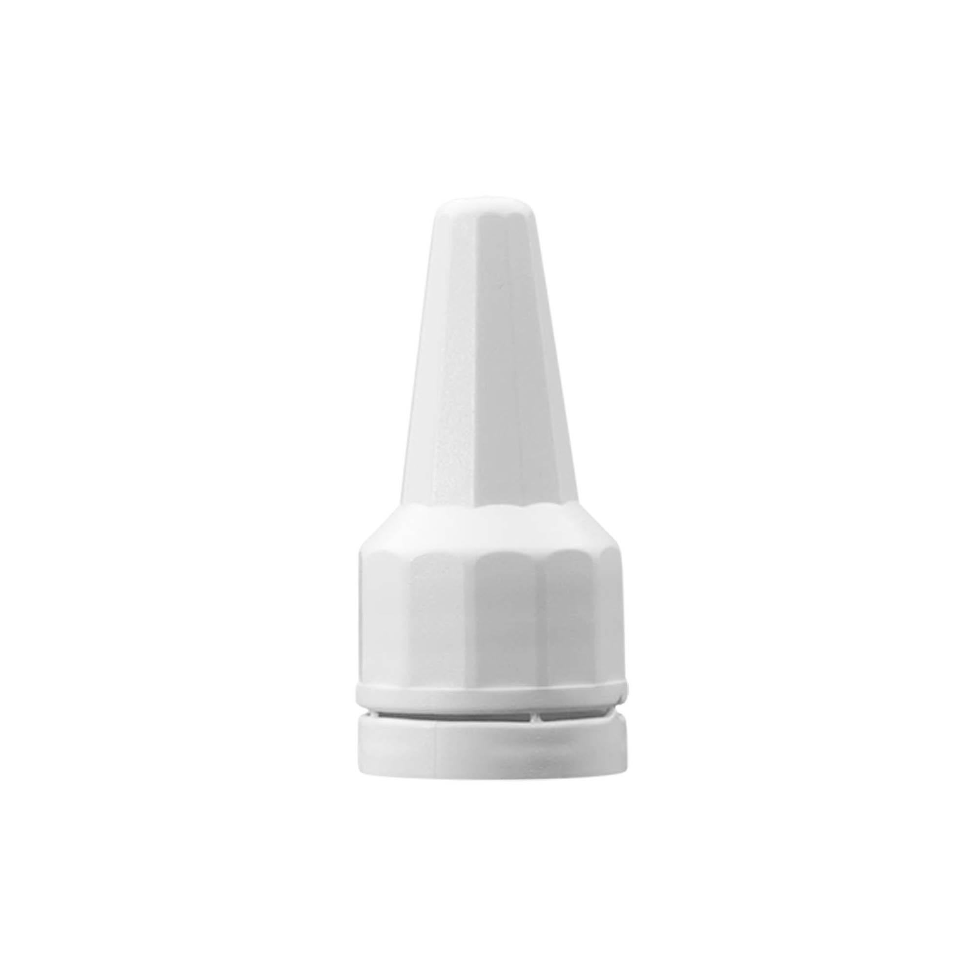 Screw cap with applicator, PE plastic, white, for opening: DIN 18