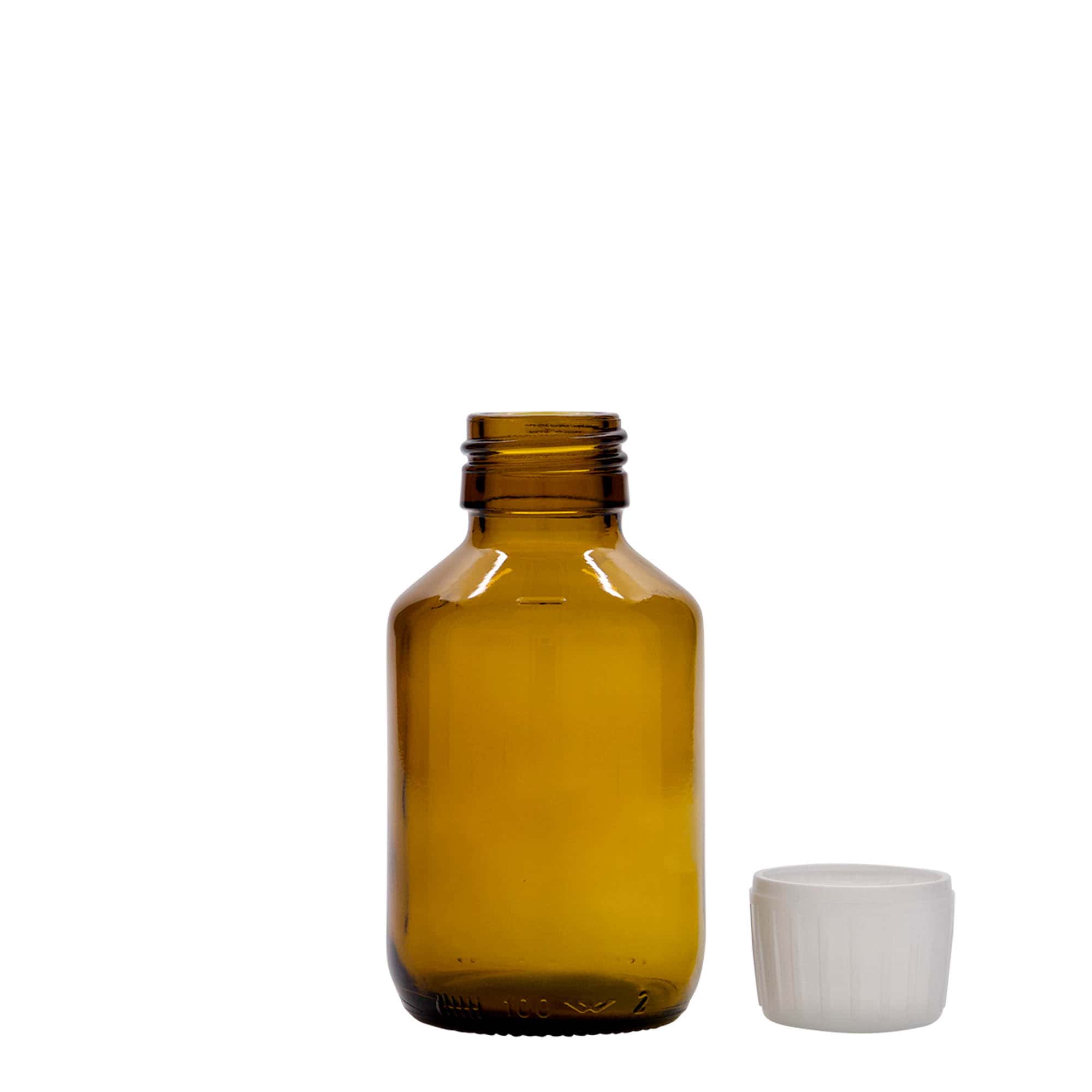 100 ml medical bottle, brown, glass, opening: PP 28