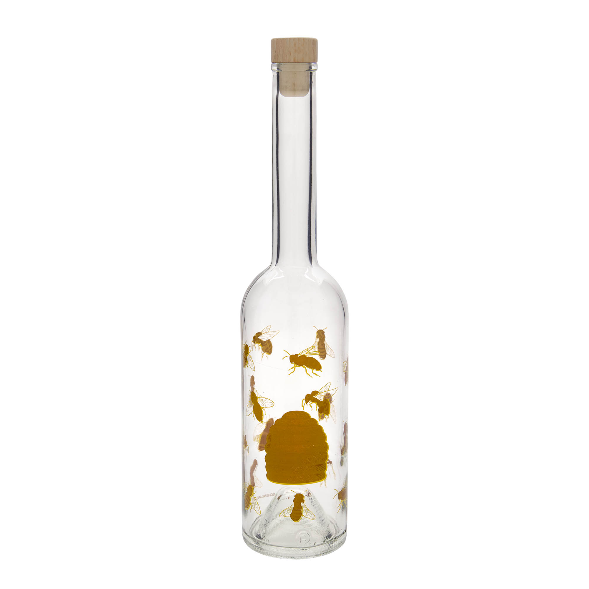 500 ml glass bottle 'Opera', motif: bees, opening: cork