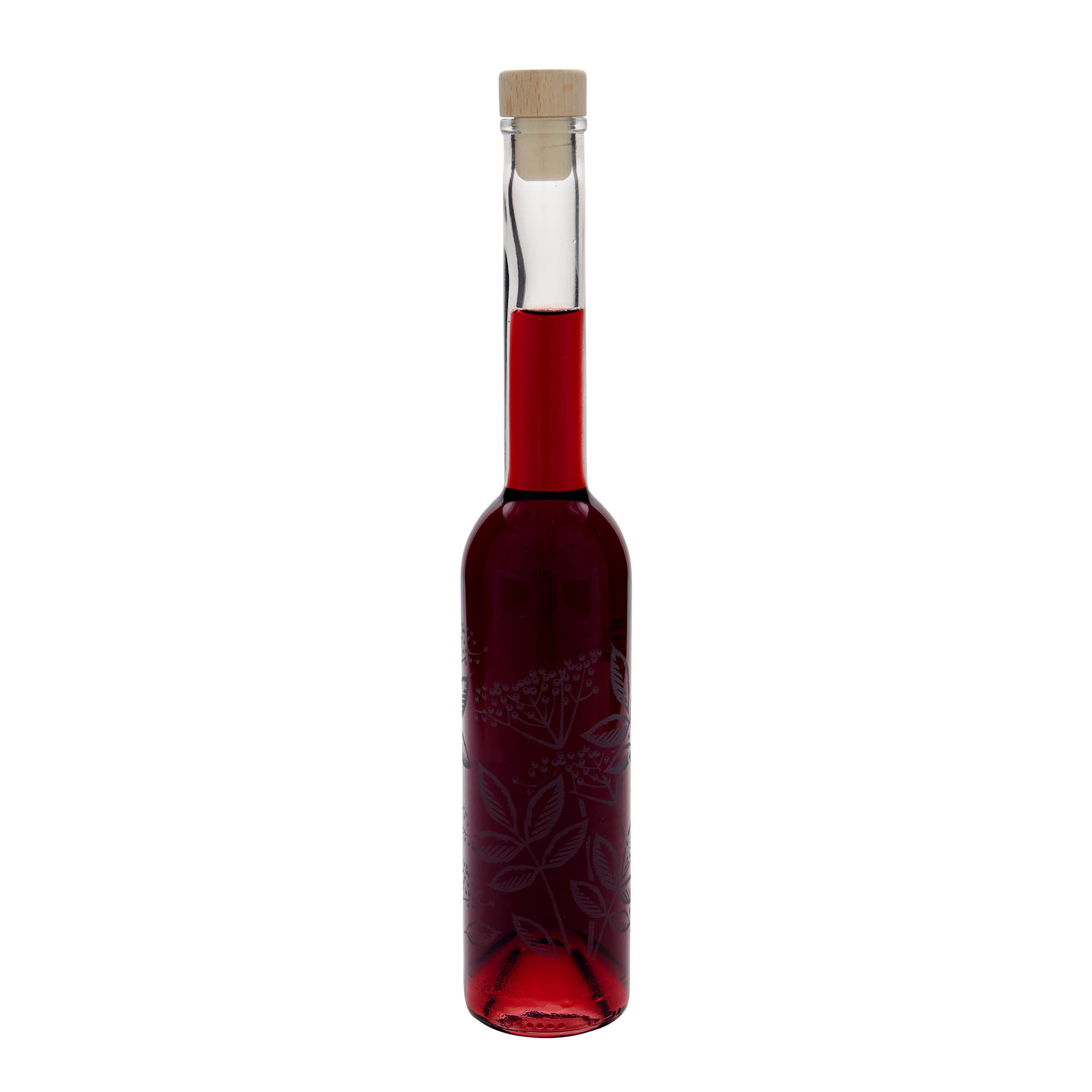 350 ml glass bottle 'Opera', print: elderberry, closure: cork