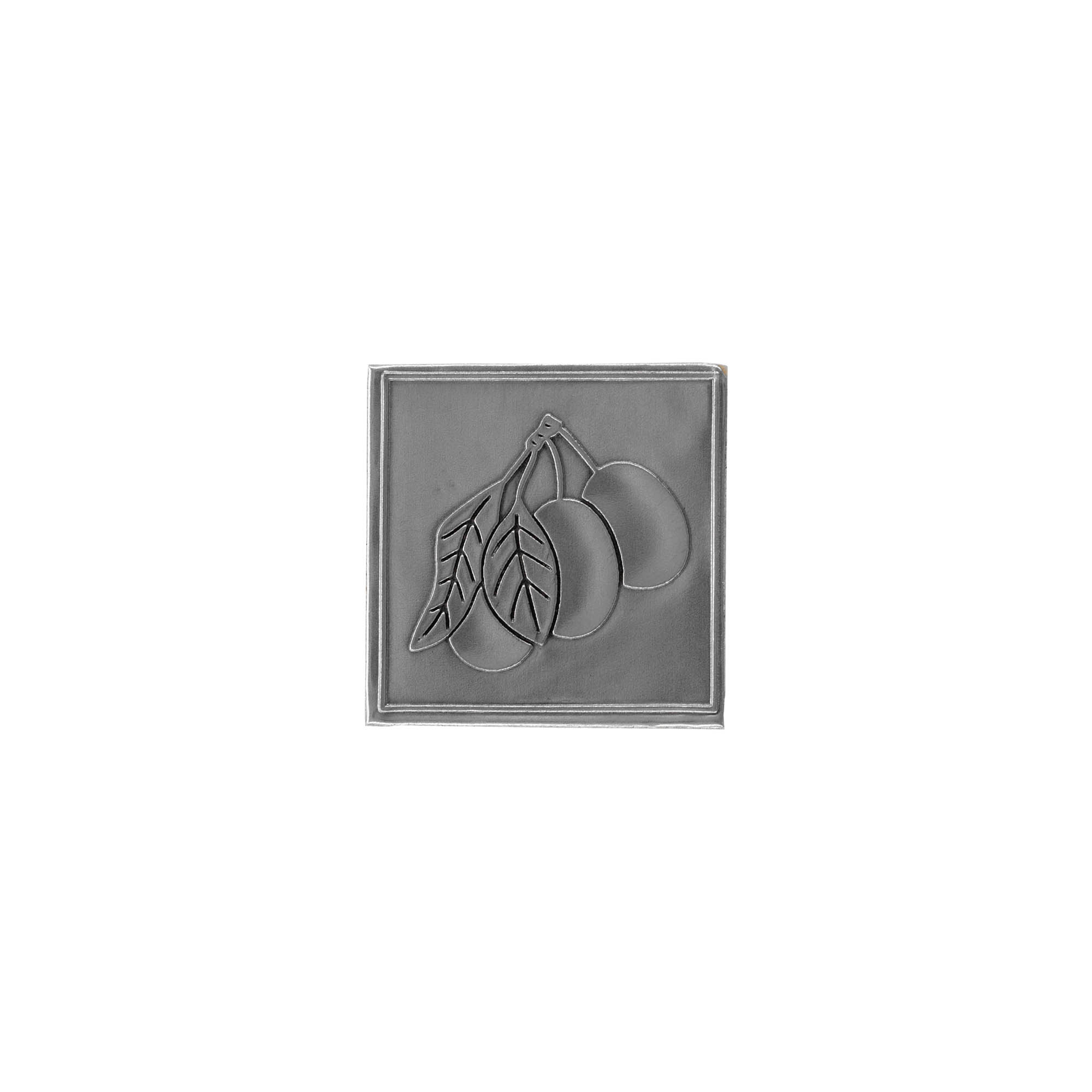 Pewter tag 'Plum', square, metal, silver