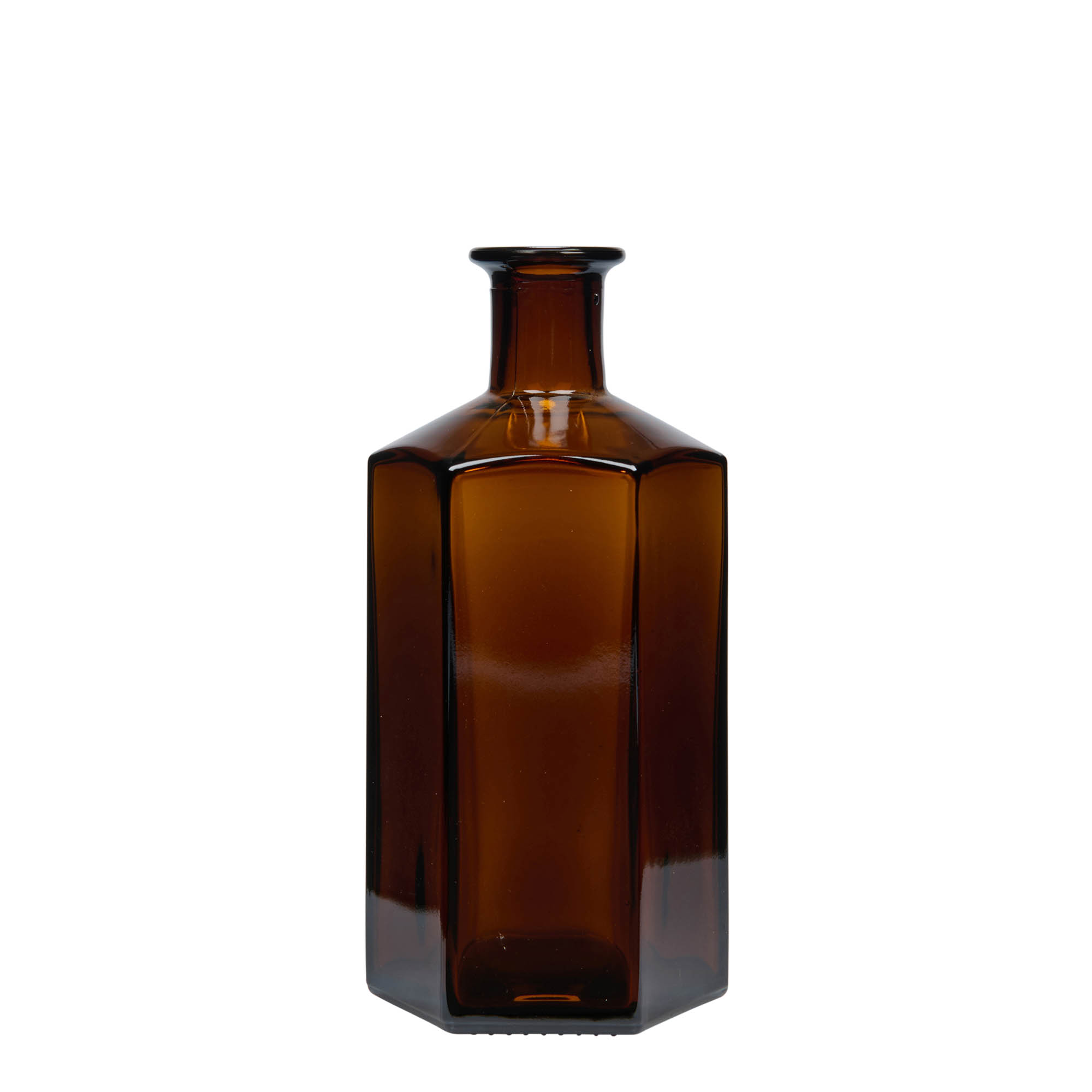 500 ml glass apothecary bottle 'Jimmy', hexagonal, brown, closure: cork