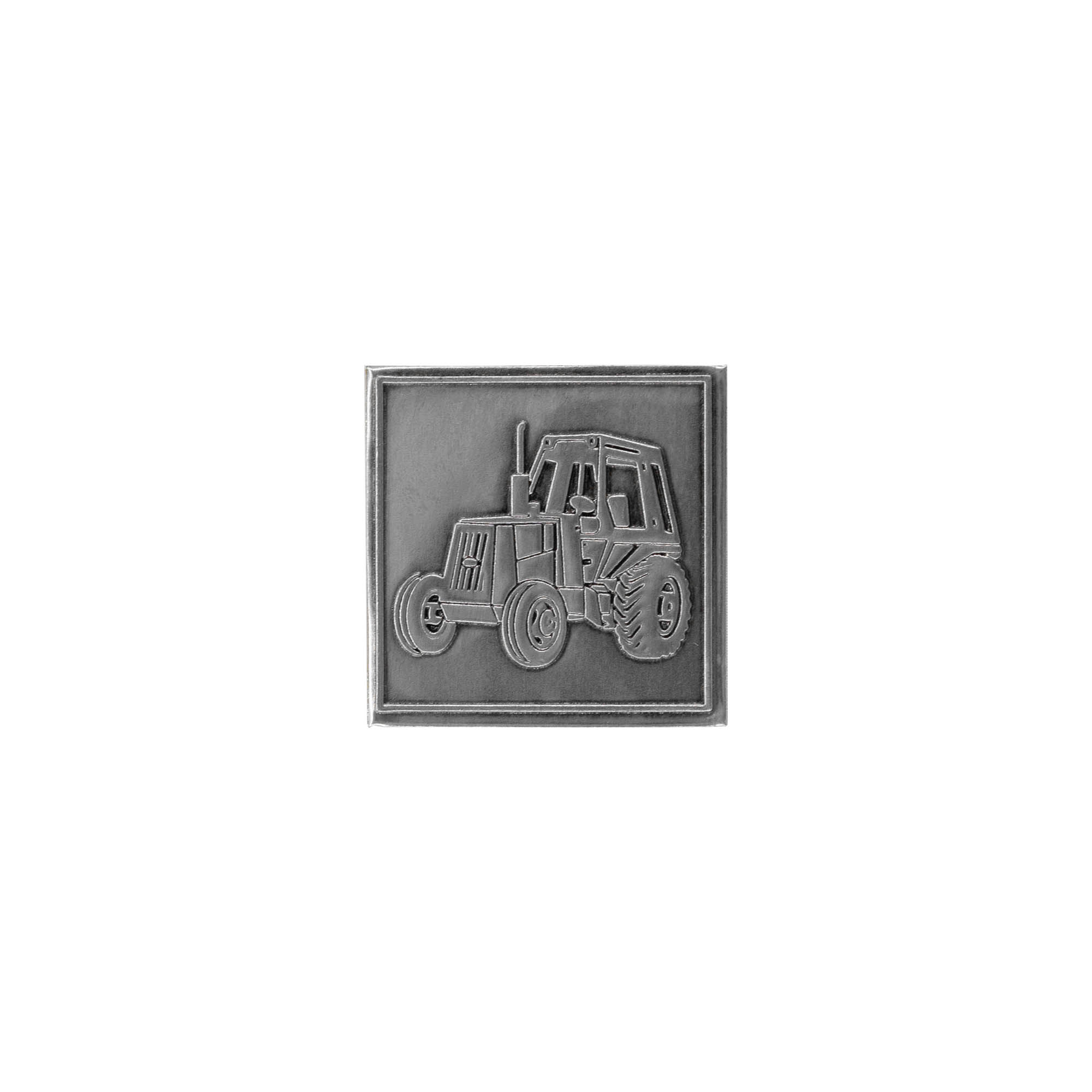 Pewter tag 'Tractor', square, metal, silver Pewter tag 'Tractor', square, metal, silver