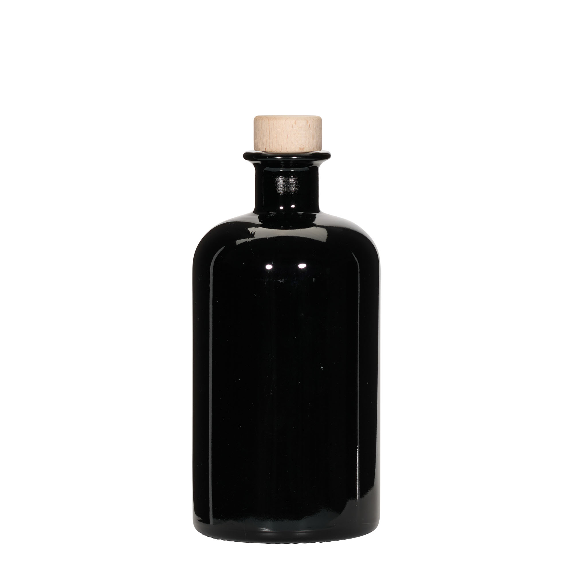 500 ml glass apothecary bottle, black, closure: cork